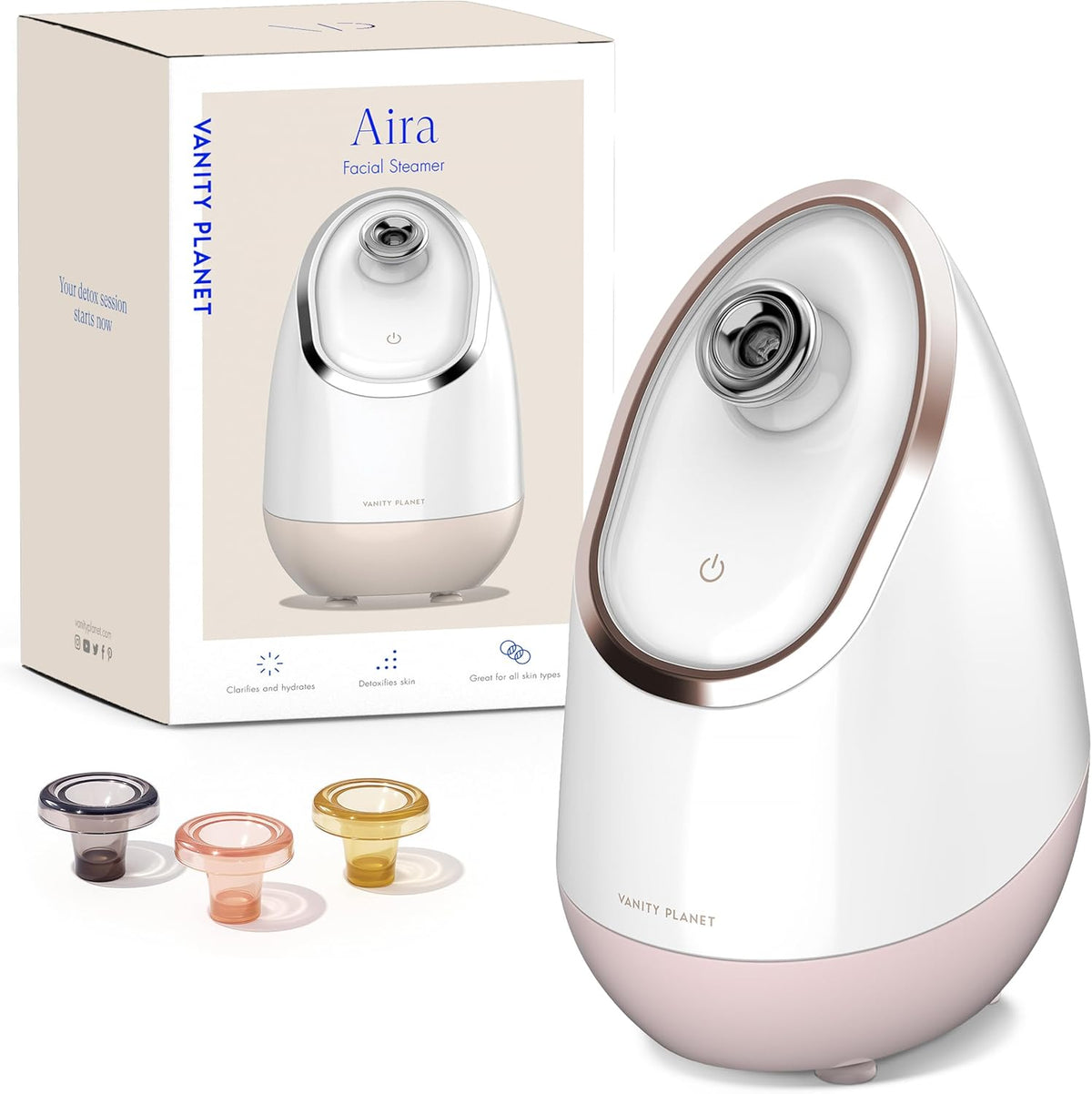 Vanity Planet Aira Ionic Facial Steamer (Rose Gold) - Pore Cleaner That Detoxifies, Cleanses and