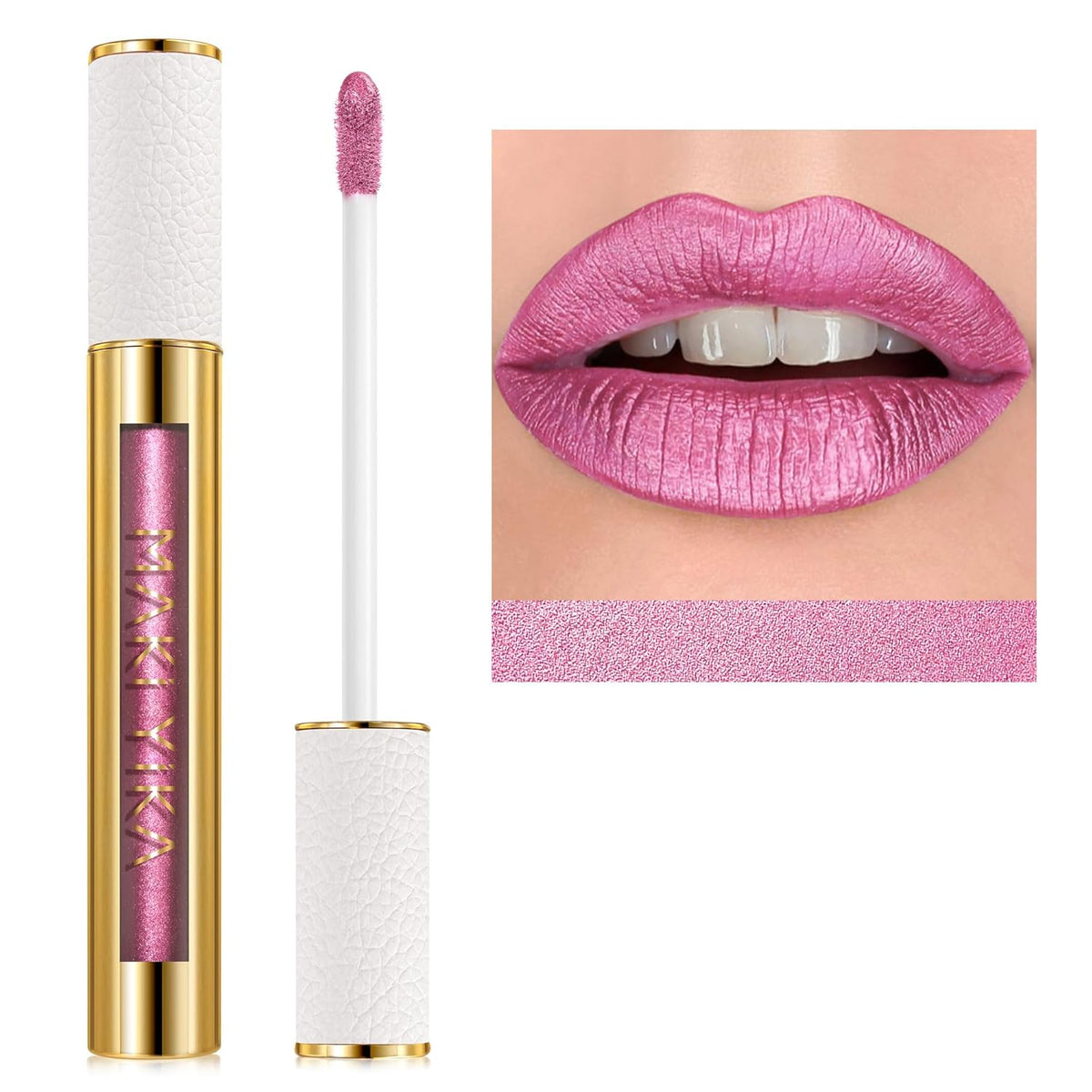 MAKI YIKA Metallic Pink Lipstick for Women Nude Pink Lipsticks Long Lasting Glitter Lipstick No
