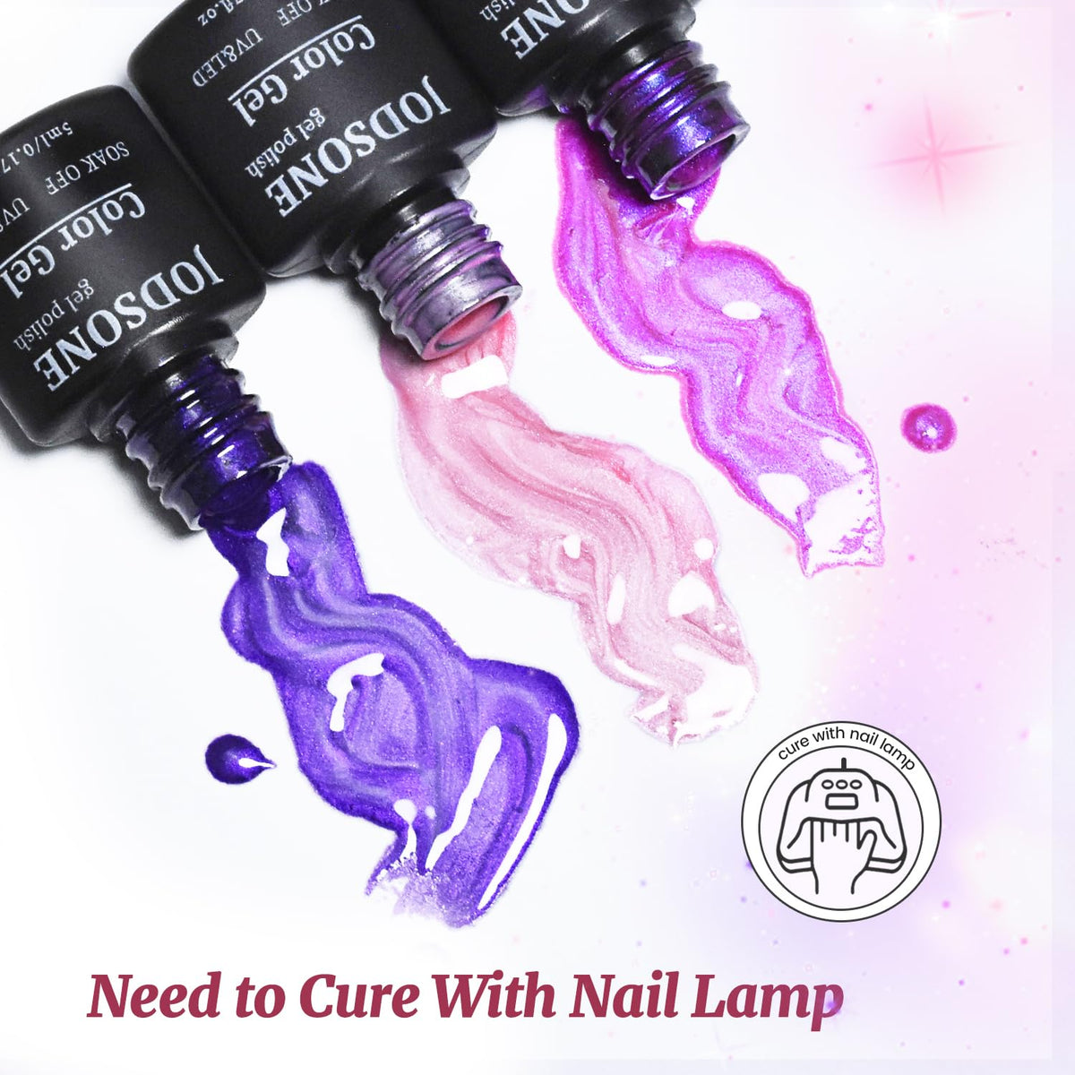JODSONE 20 Glitter Color Gel Nail Polish Kit 3 Bottles of No Wipe Base Coat Glossy and Matte Top