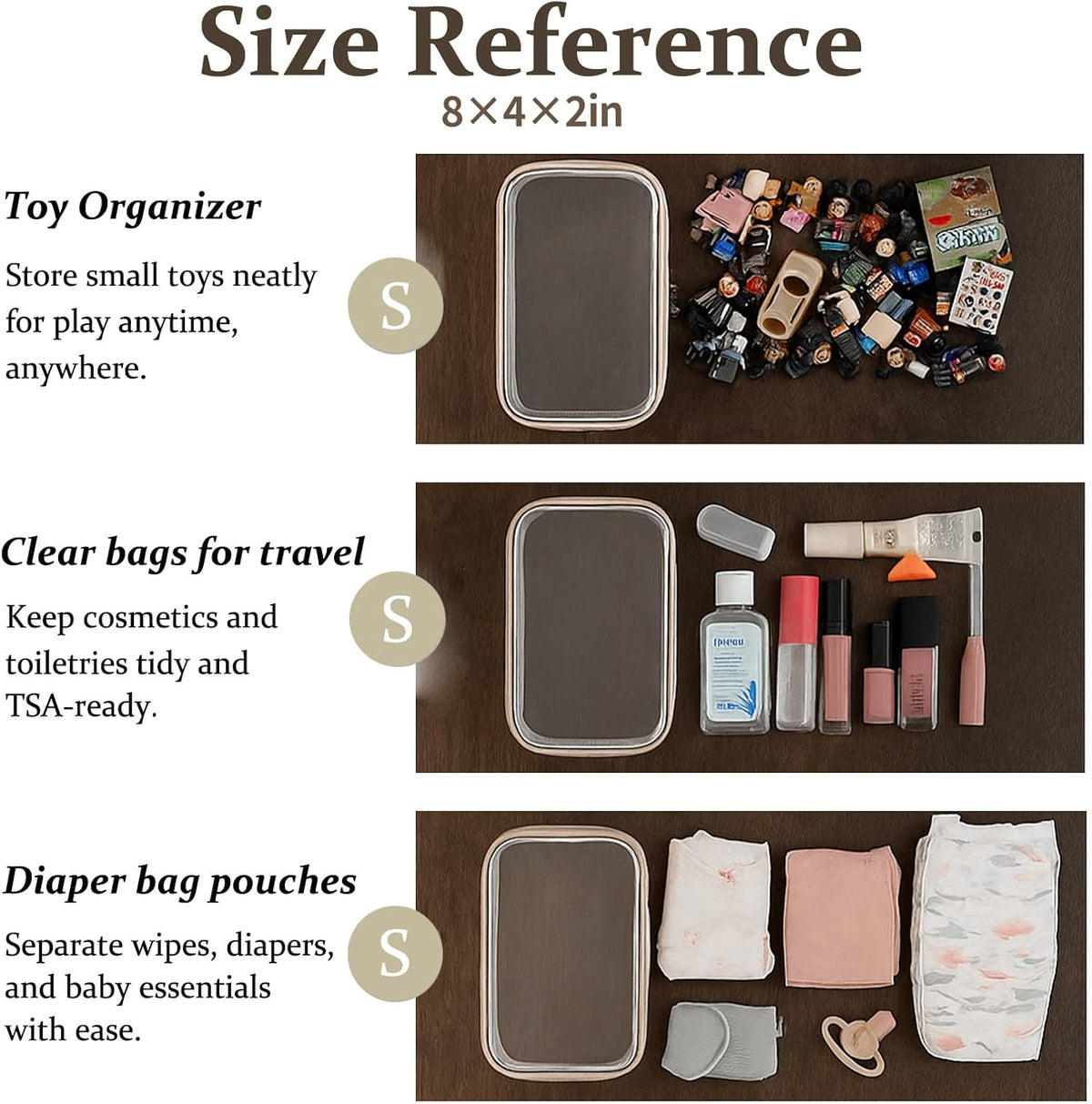 4 pcs Clear Zipper Pouches,Hard Shell Zipper Case, Toiletry Bag for Travel, CLear Diaper Bag