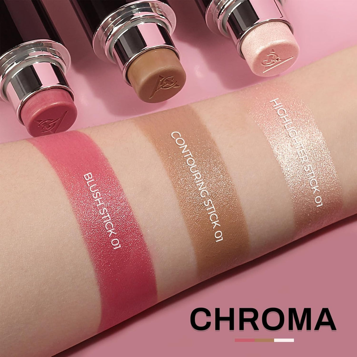 Face Contour Stick Set, Highlighter Stick & Bronzer Stick & Cream Blush Stick for Cheek Lip Tint
