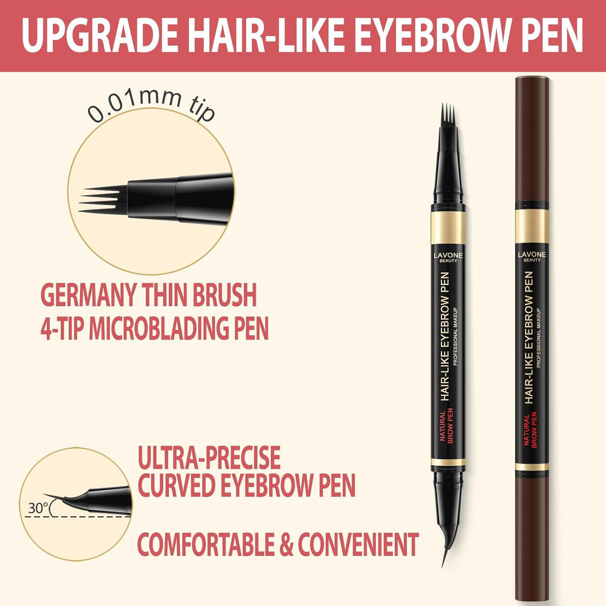 LAVONE Eyebrow Pen, 2-in-1 Eyebrow Pencils for Women with 4 Tip Microblading Eyebrow Pencil and