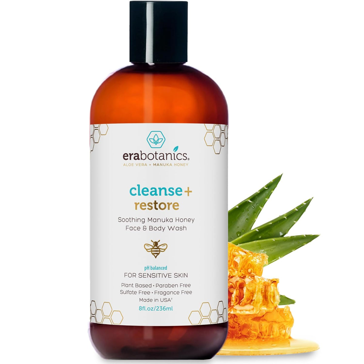 Era Organics Manuka Honey Face Wash for Women, Men - Sulfate Free Moisturizing Cleanser, Organic