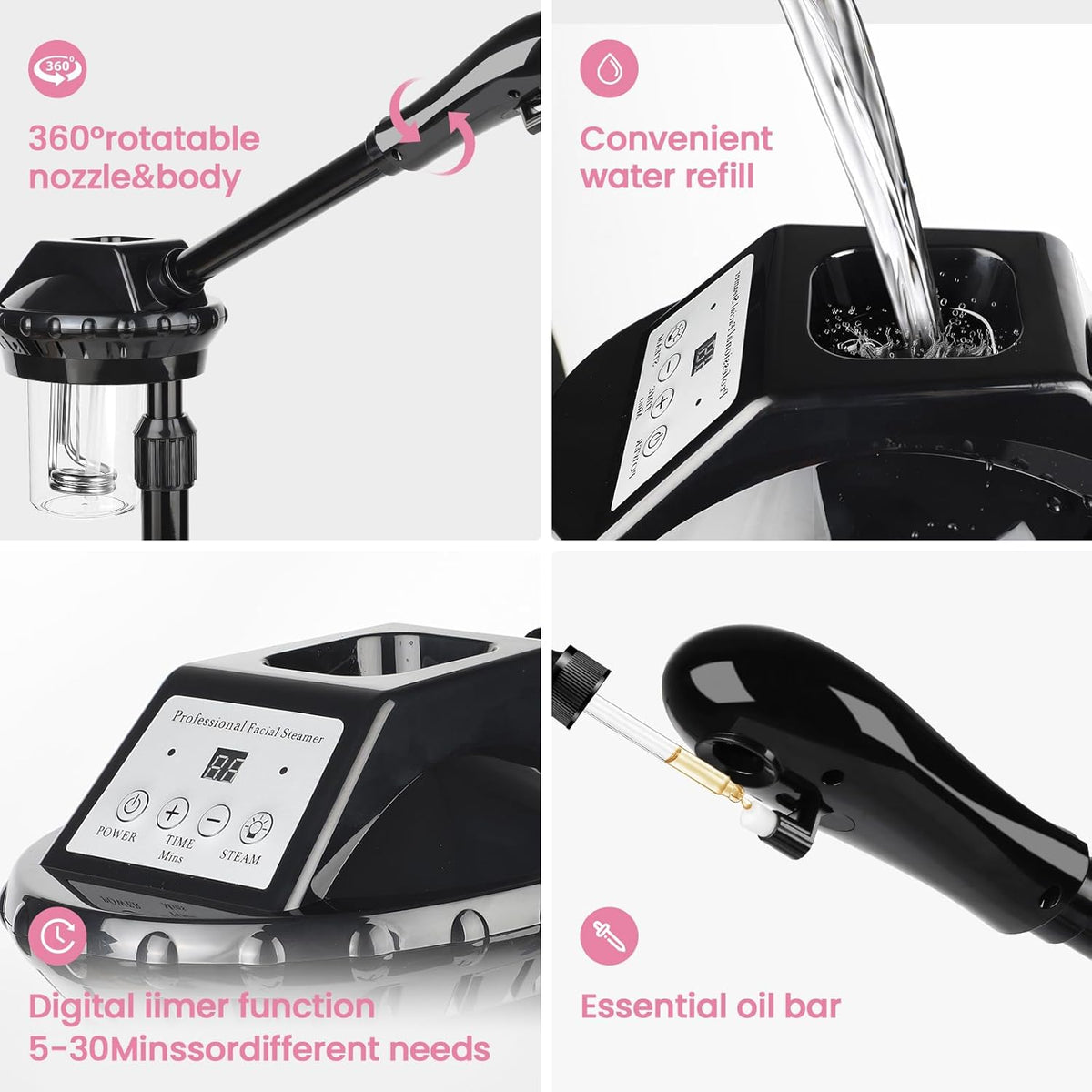 Professional Facial Steamer, Facial Steamer on Wheels with More Steam, Adjustable Height and Angle