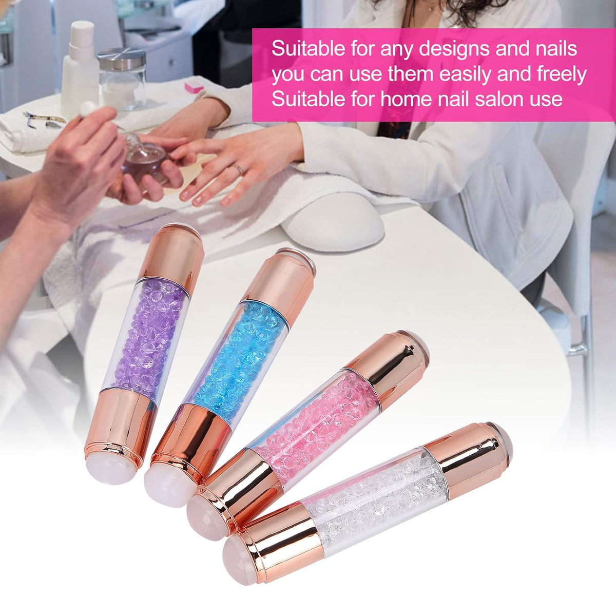 Dioche 4Sets Manicure Art Stamper, Double Ended Silicone Stamp Pens With Nail Seal Plate for Home