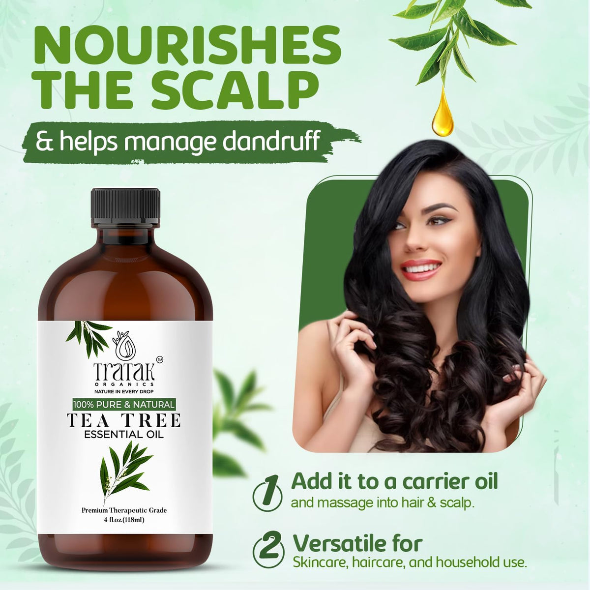 Tea Tree Oil for Skin, Hair & Toenails - 4 Fl Oz - 100% Pure Natural Tea Tree Essential Oil