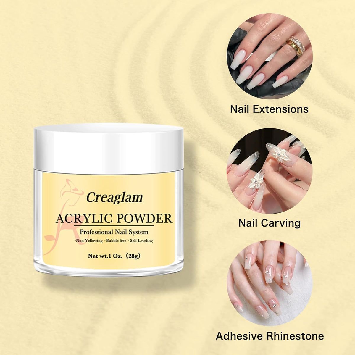 Professional Acrylic Powder for Nail: Large Capacity 3 Colors Pink Tulle Wax Yellow Festival Bloom