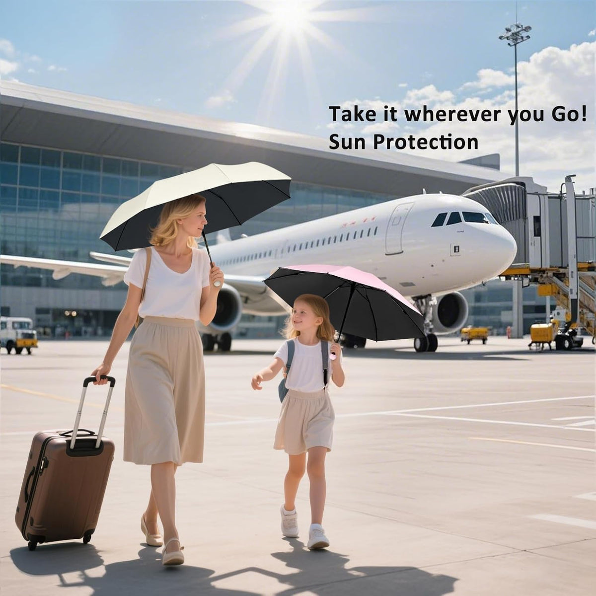 BAODINI Travel Essentials Mini Umbrella for Purse With Case Small Compact UV Sun Protection