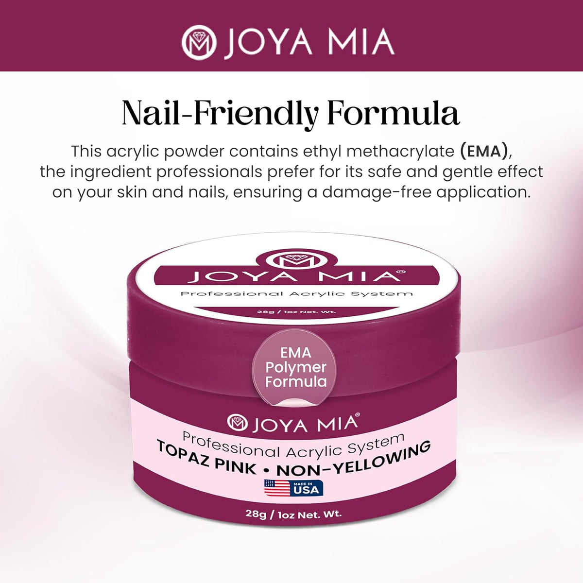 Joya Mia Acrylic Powder for Nails, MMA-Free, Super Adhesion Professional Powder for Flawless &