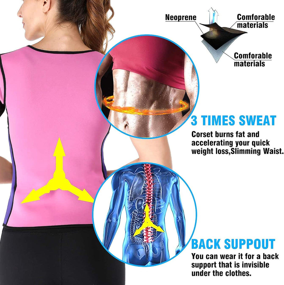 NonEcho Women Sauna Body Shaper Sweat Suit Sleeve Spa Cami Hot Neoprene Slimming Workout Vest Waist