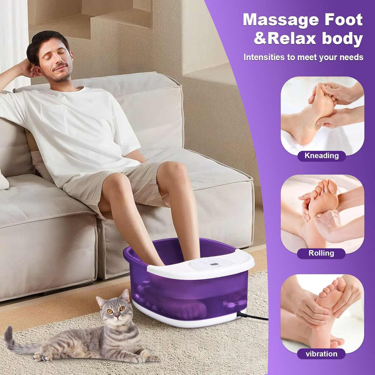 Foot Spa Bath Massager with Heat [2025 Upgraded], Vibration, Temperature Control, Jets, Bubbles and