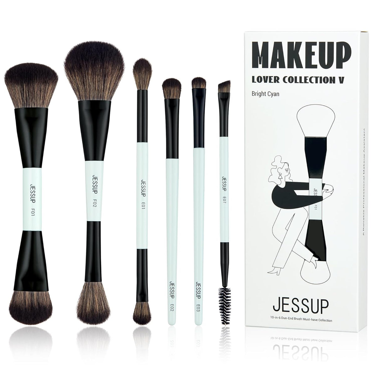 Jessup Makeup Brush Set 6pcs Double Sided Makeup Brushes Foundation Contour Blush Highlight