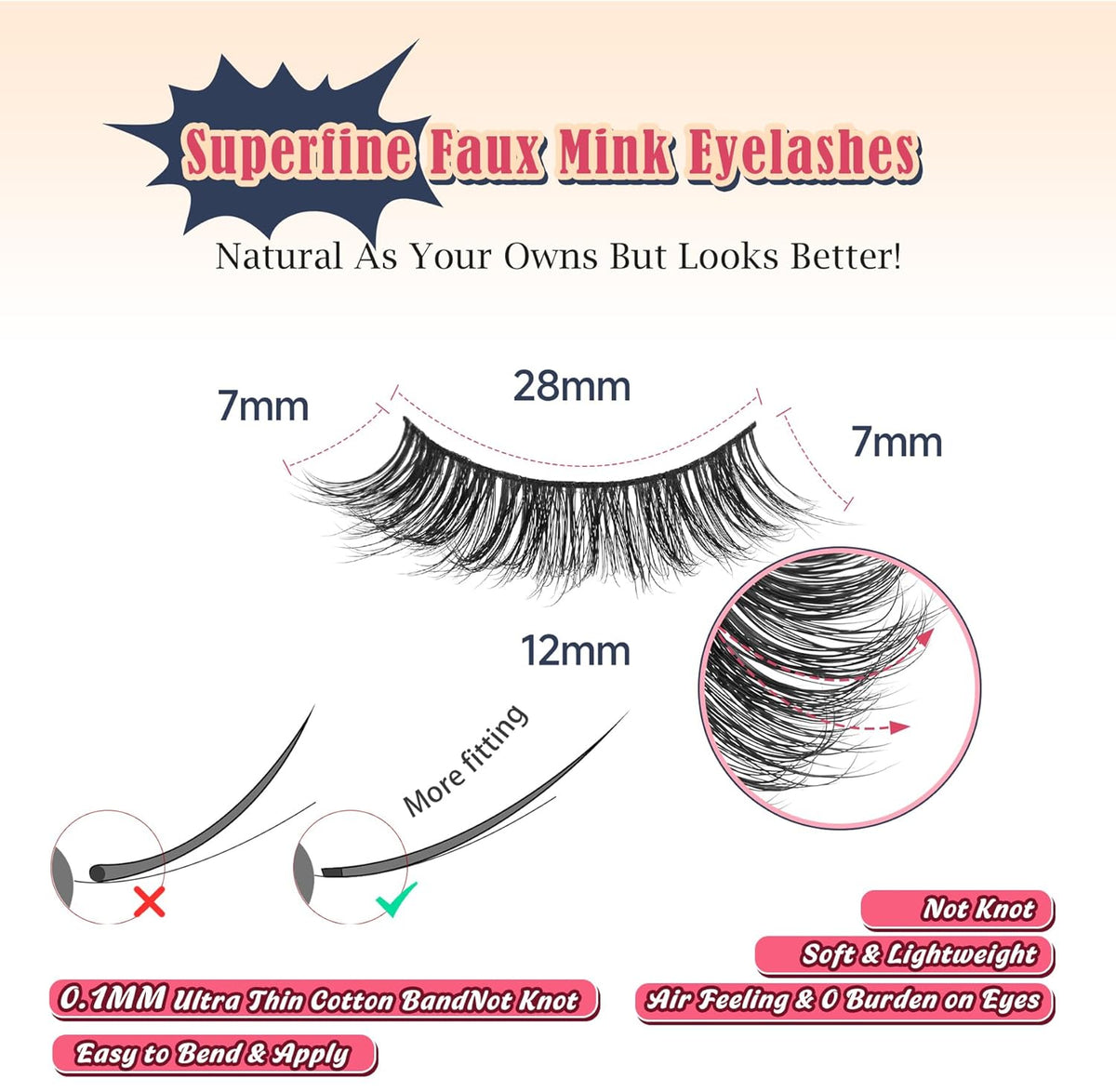 Lashes False Eyelashes 13MM Wispy Lashes Pack Fluffy Lash Strip EyeLashes with Thin Band C Curl