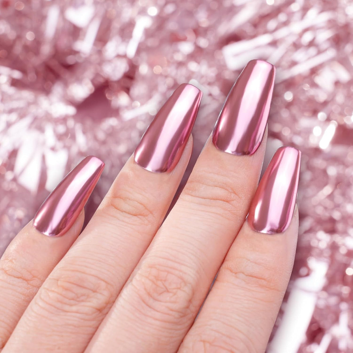 Pretty Diva Chrome Nail Powder - Rose Gold/Pink Nails Chrome Powder Mirror Effect, Premium Metallic