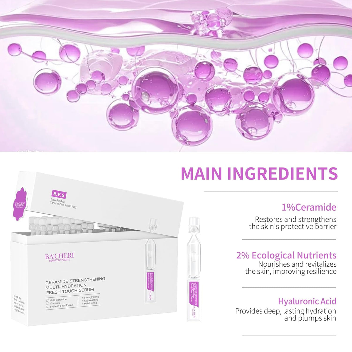Ceramide Serum for Dry Sensitive Skin - Triple Ceramide Complex with Hyaluronic Acid, Strengthening