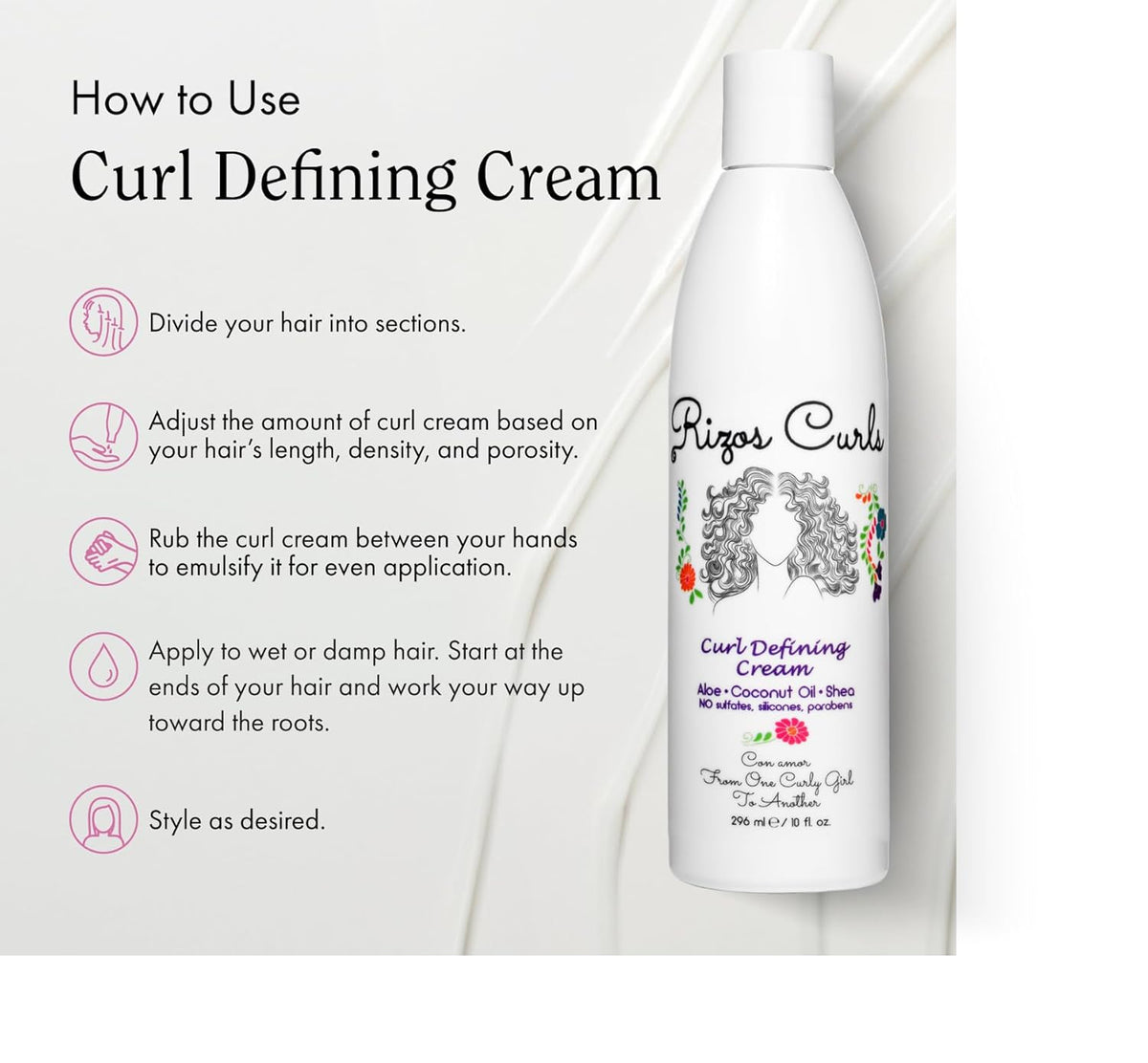 Rizos Curls Curl Defining Cream for Wavy, Curly, Coily Hair – Frizz Control, Defines, Softens