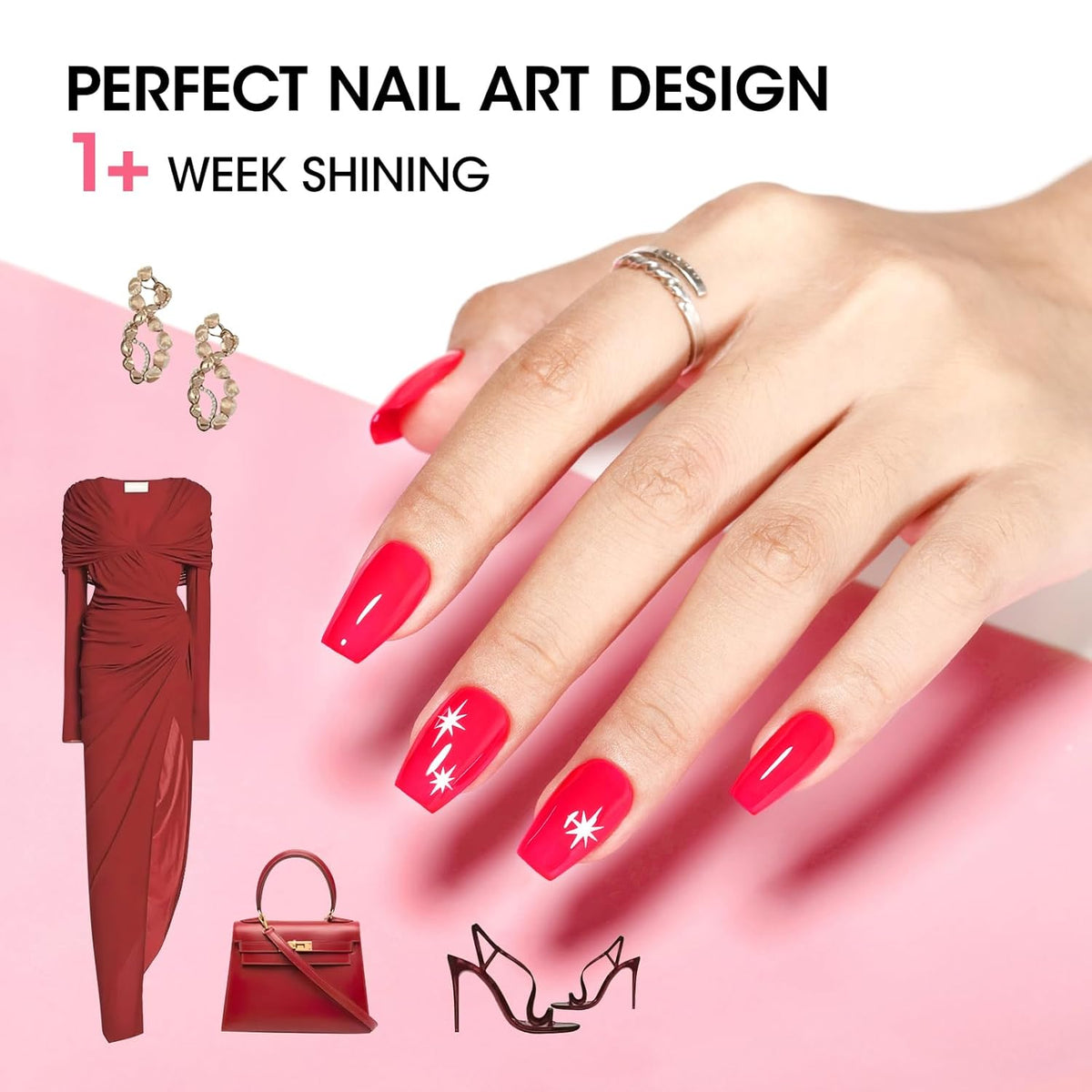 GELLEN Red Pink Nail Polish, Quick Air Dry Natural Traditional Regular Nail Polish Bright Red Hot