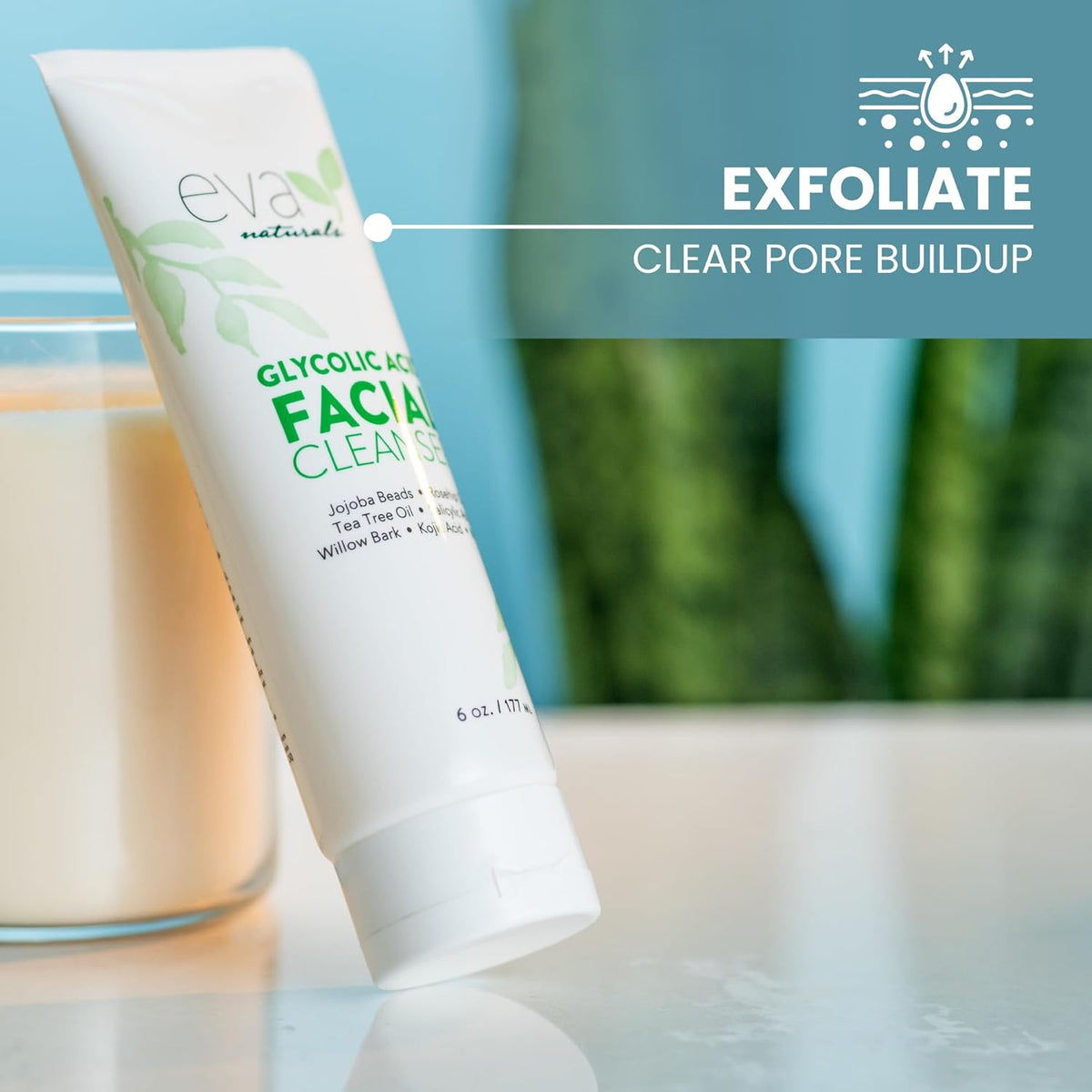Eva Naturals Glycolic Acid Facial Cleanser – Exfoliating Face Wash with Salicylic Acid, Tea Tree &