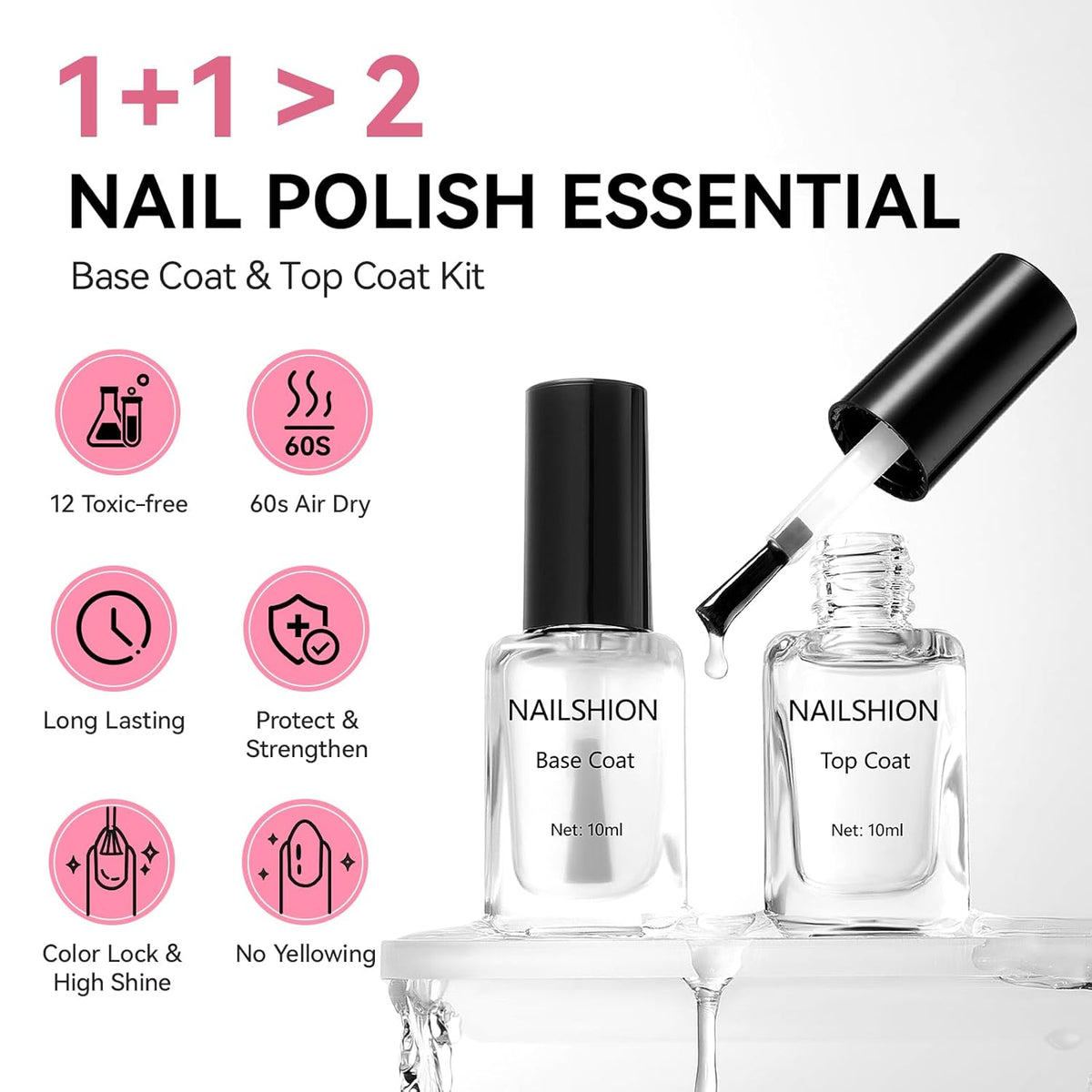 Base Coat and Top Coat, Clear Regular Nail Polish, Rich in VE Calcium Quick Air Dry Nail