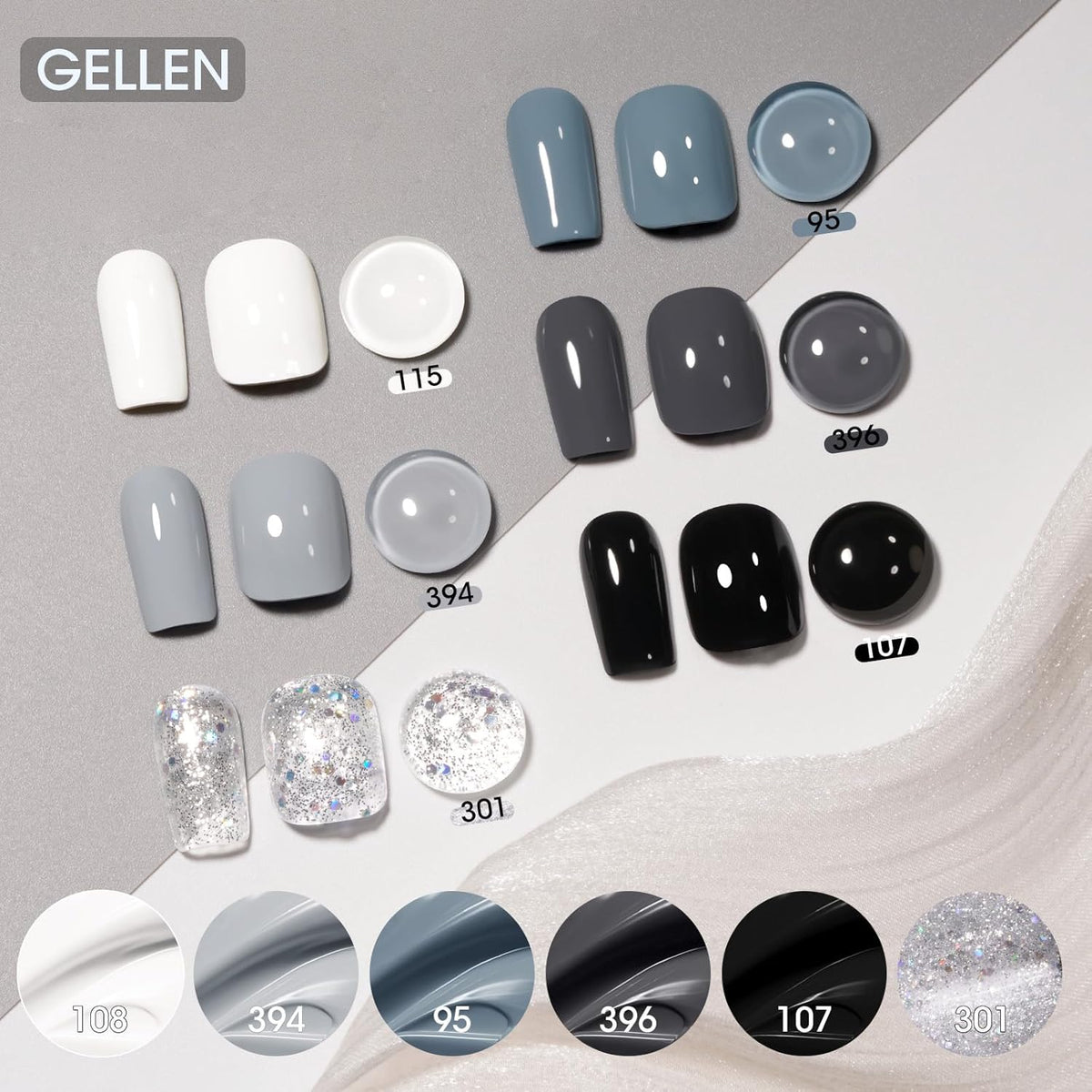 GELLEN Black White Gray Nail Polish Set, Quick Dry Natural Traditional Regular Nail Polish Fall