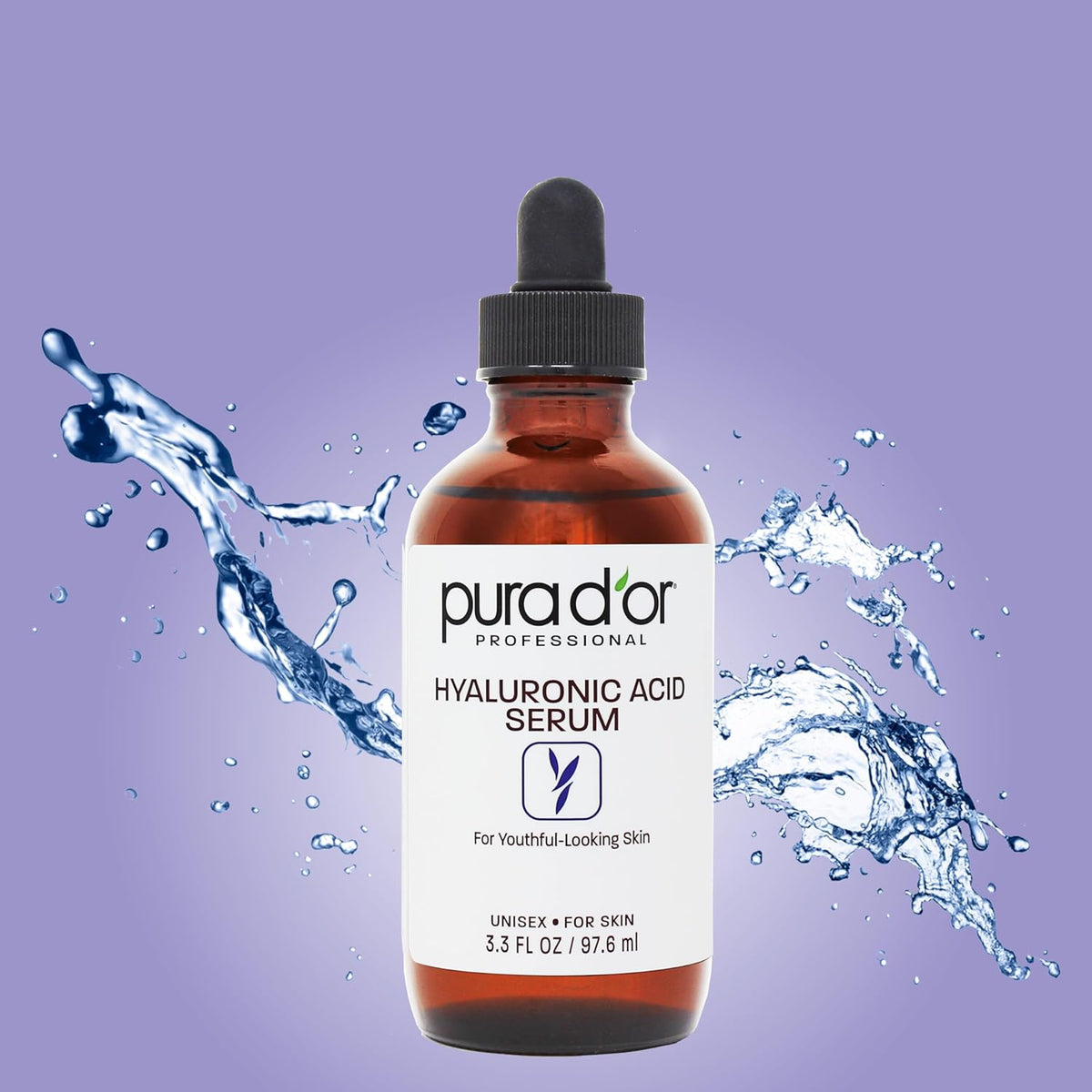 PURA D'OR Hyaluronic Acid Serum For Deep Hydration (3.3oz x2 = 6.6oz) Anti-Aging, Plumping &
