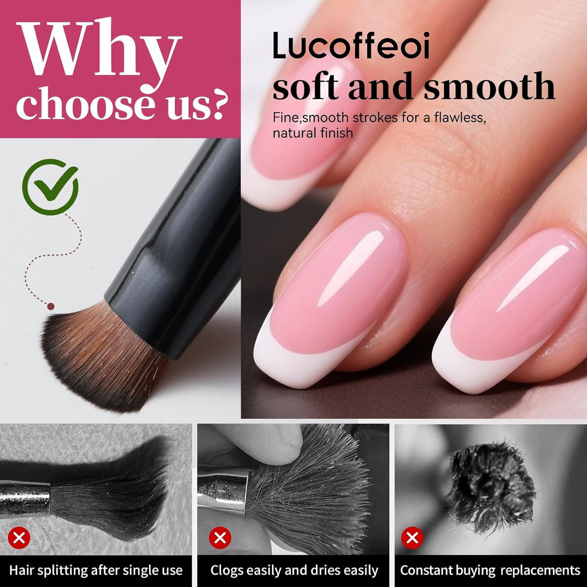 Nail Brush for French Tip, Nail Cleaning Brush for Gel & Acrylic - Professional Kolinsky Sable