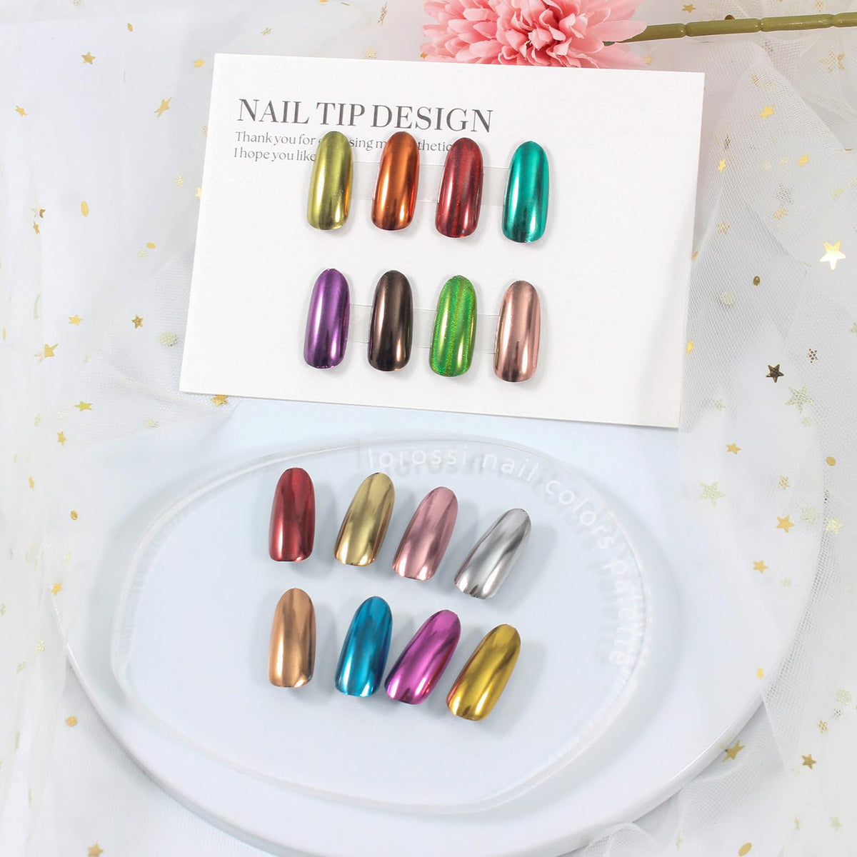 Artdone 16 Jars Chrome Nail Pearl Powder Silver and Gold Mirror Iridescent Aurora Metallic Nail