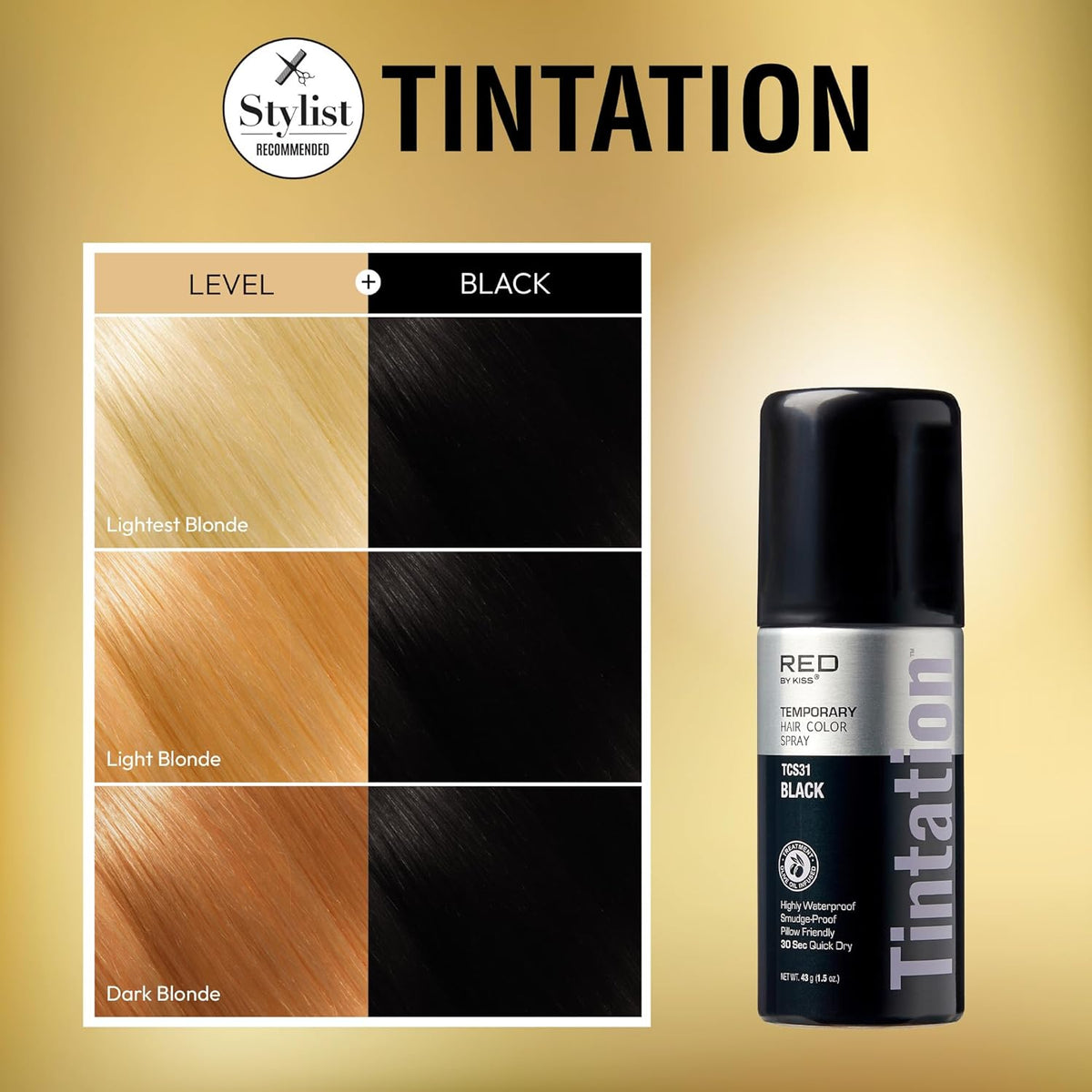 RED by Kiss 1.5OZ. Tintation Temporary Hair Color Spray, Instant Gray Root Cover Up