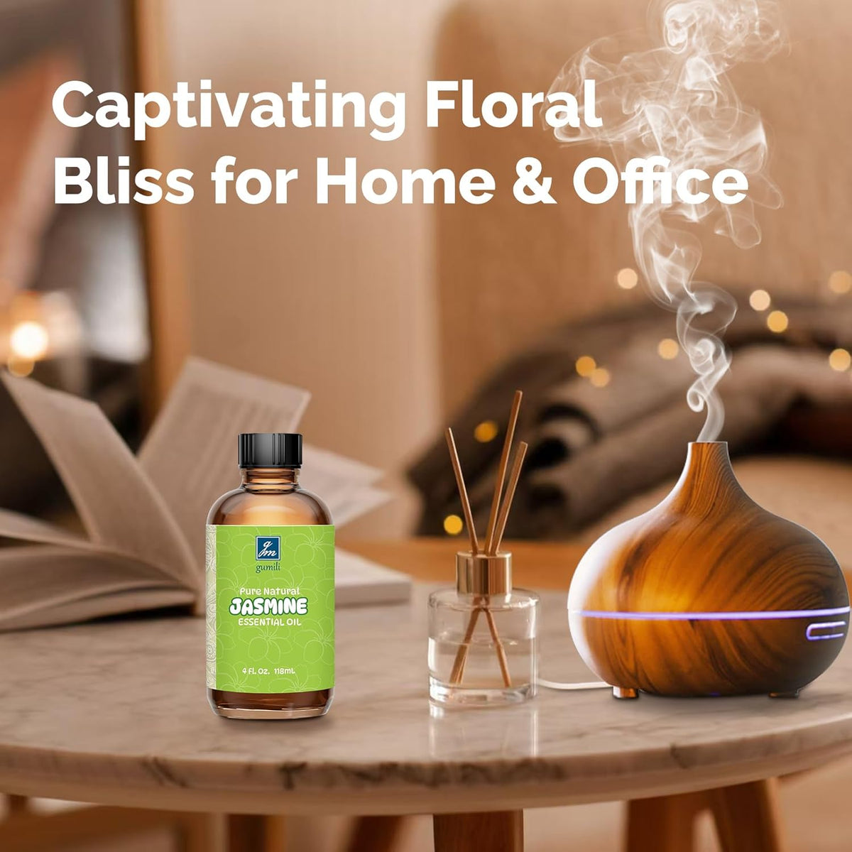 Jasmine Essential Oil 4 Oz, 100% Pure Jasmine Oil for Diffuser, Skin, Hair, Body & Face, Perfume