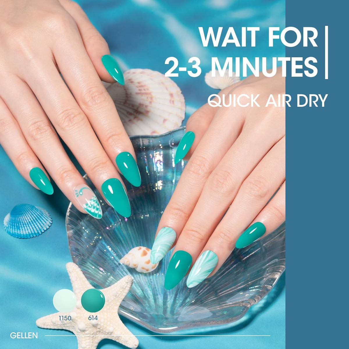 GELLEN Teal Regular Nail Polish Non Gel, Fast Air Drying Mint Turquoise Nail Polish No UV Light