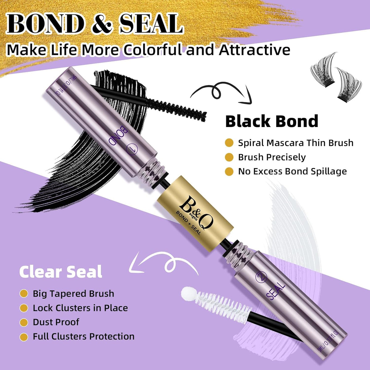 B&Q Lash Cluster Glue 10ml, Waterproof Bond and Seal Lash Glue, Long Lasting cluster lash glue, 2
