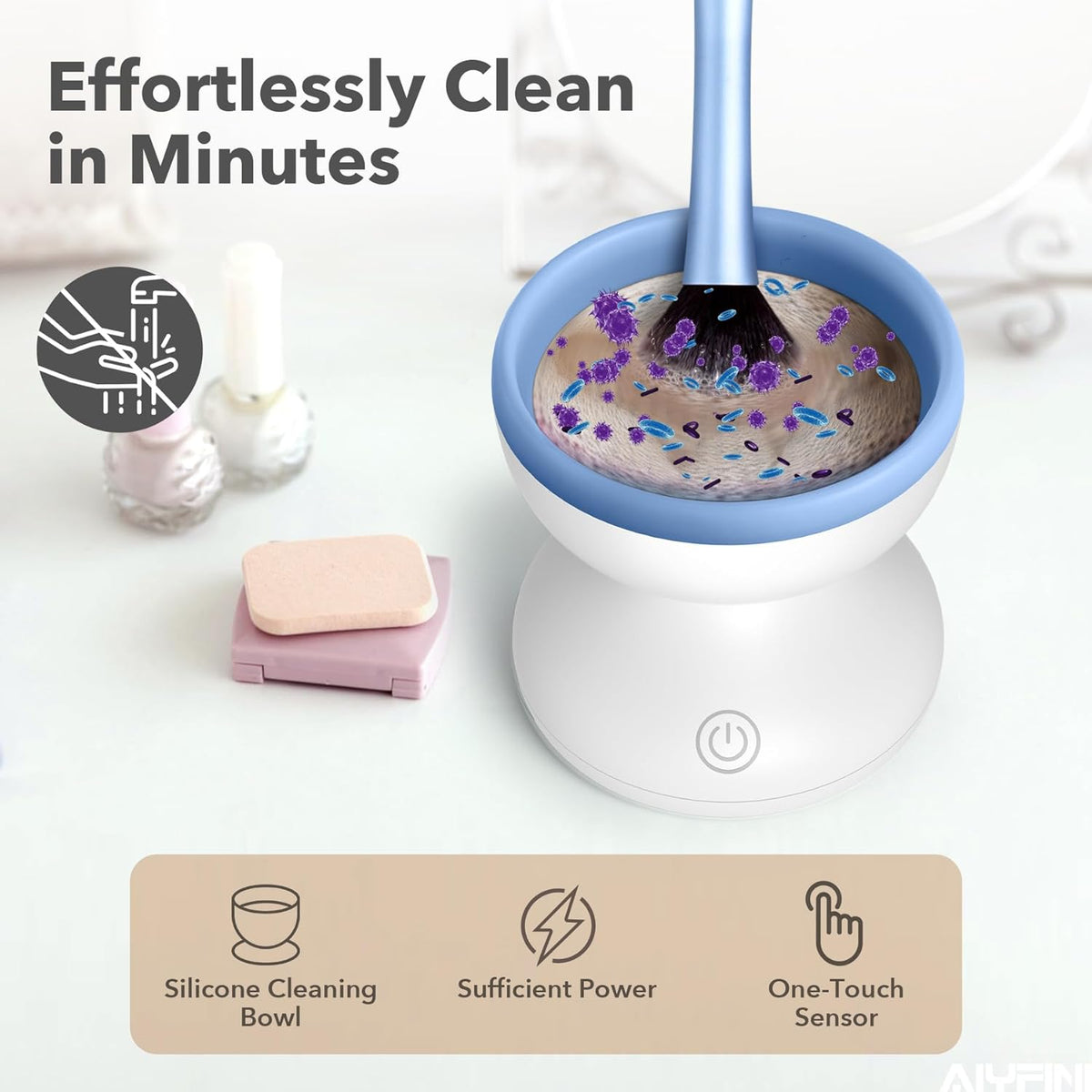 Alyfini Makeup Brush Cleaner Machine - Electric Make up Brushes Cleaner Cleanser Professional Tool