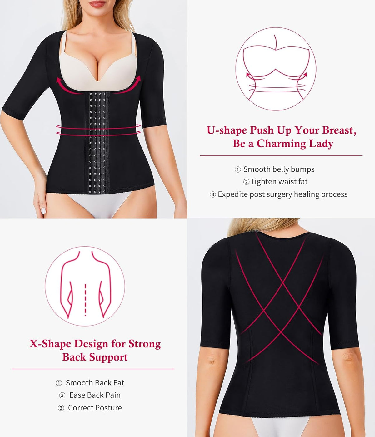 Gotoly Women Waist Trainer Corset Tummy Control Shapewear Upper Arm Shaper Post Surgical Slimmer