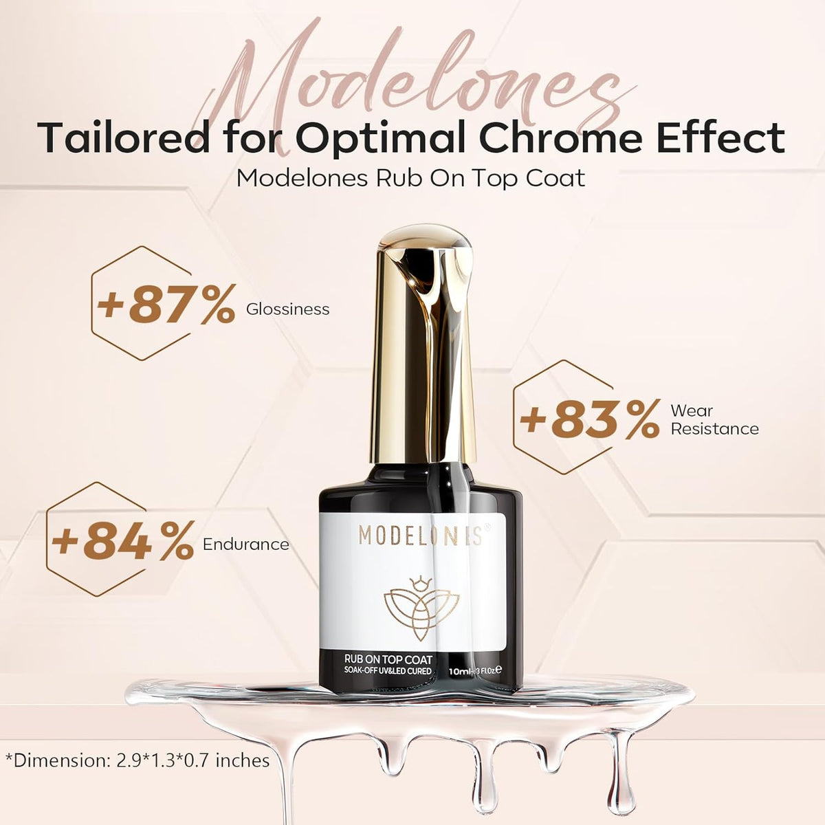 modelones Gel Top Coat for Chrome Nail Powder, Clear Mirror Shiny Chrome Top coat No Wipe Long