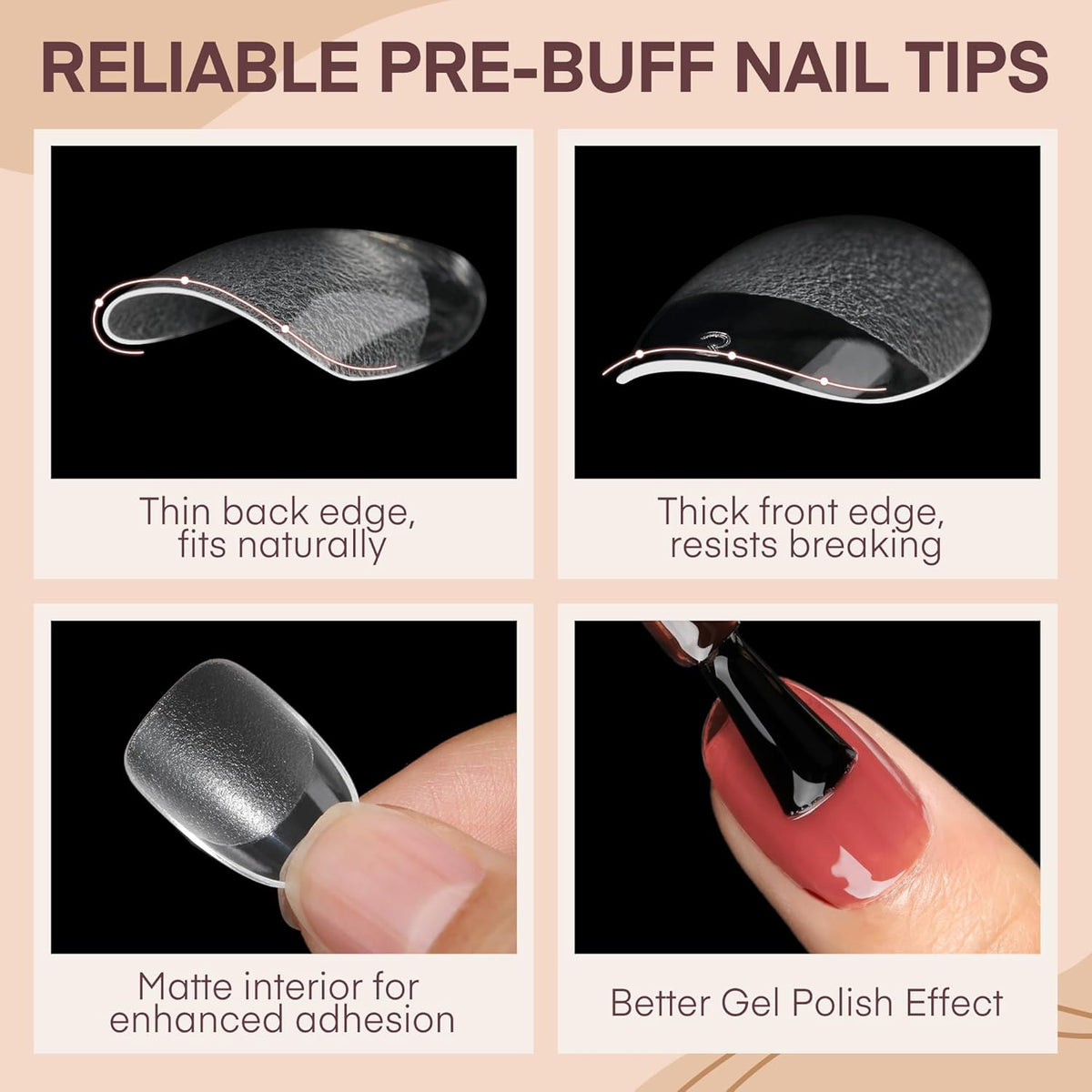Short Oval Round Nail Tips, 504Pcs Pre-shaped Gel Short Nail Tips Oval Shape, 15 Sizes Half Matte