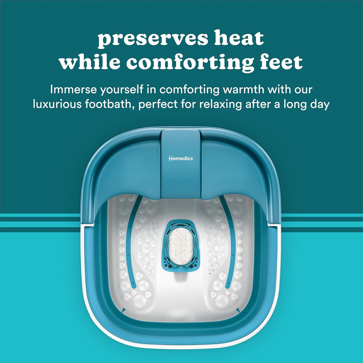 Homedics Smart Space Bubble Mate Collapsible Foot Spa, Heat-Maintaining, Bubble Massage with Pumice