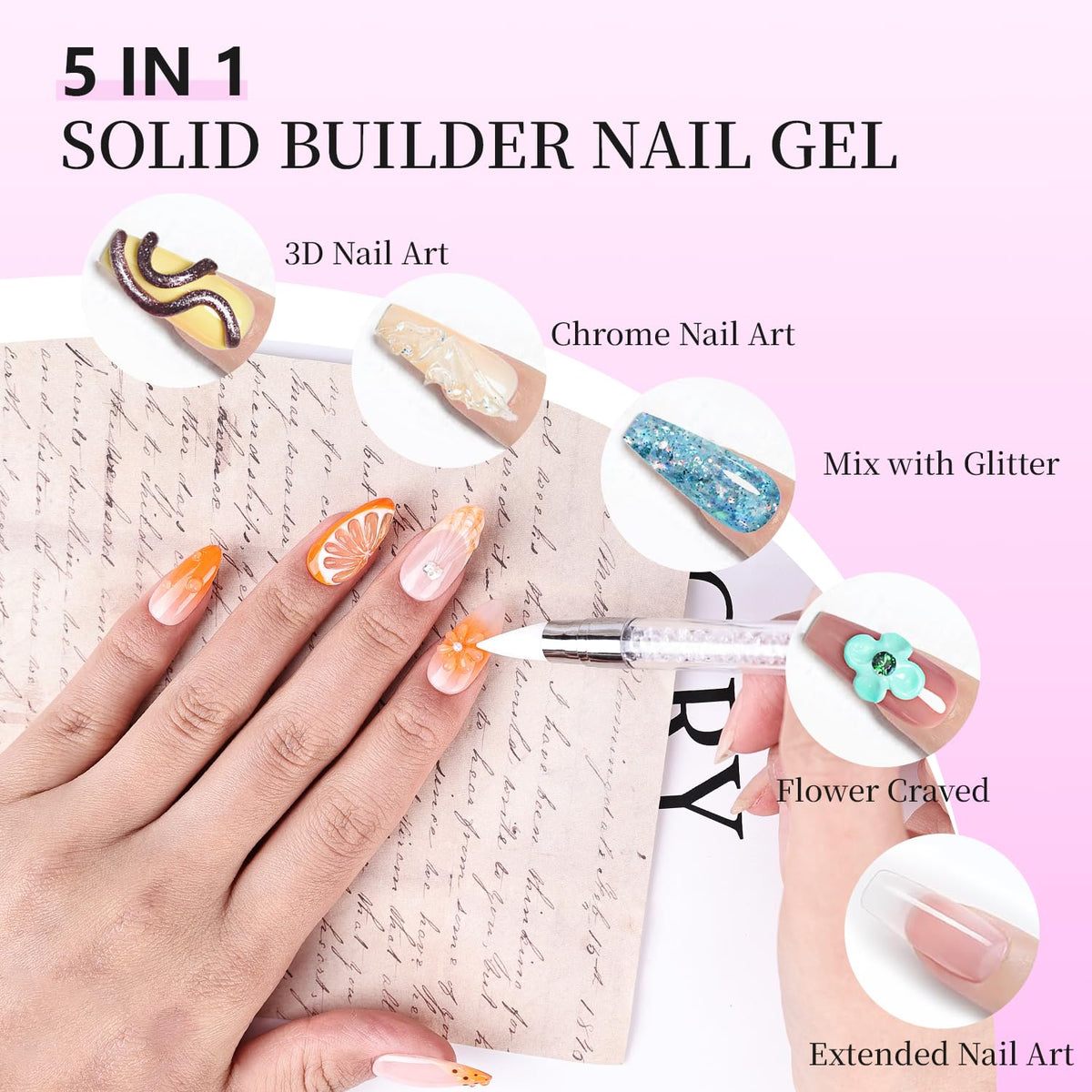 JEWHITENY 12 Colors Non-Sticky Solid Builder Gel Kit:3D Sculpting Gel with Mini U V Nail Lamp for