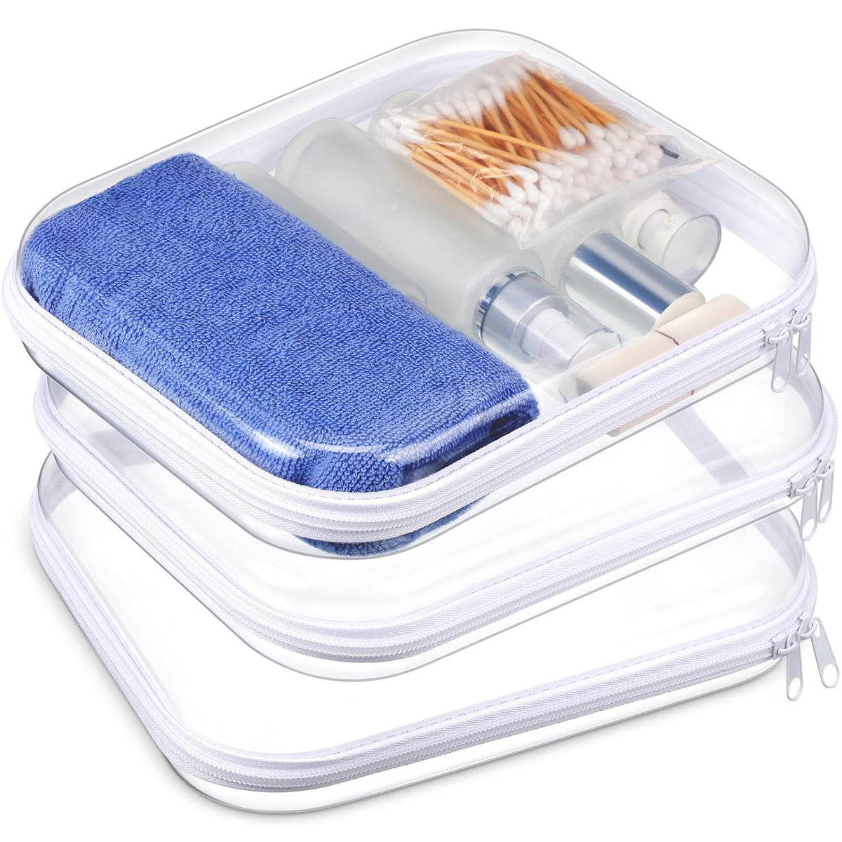 Hoolerry 3 Pcs Clear Hard Zipper Case Plastic Pouch Transparent Hard Case Clear Makeup Bag Portable