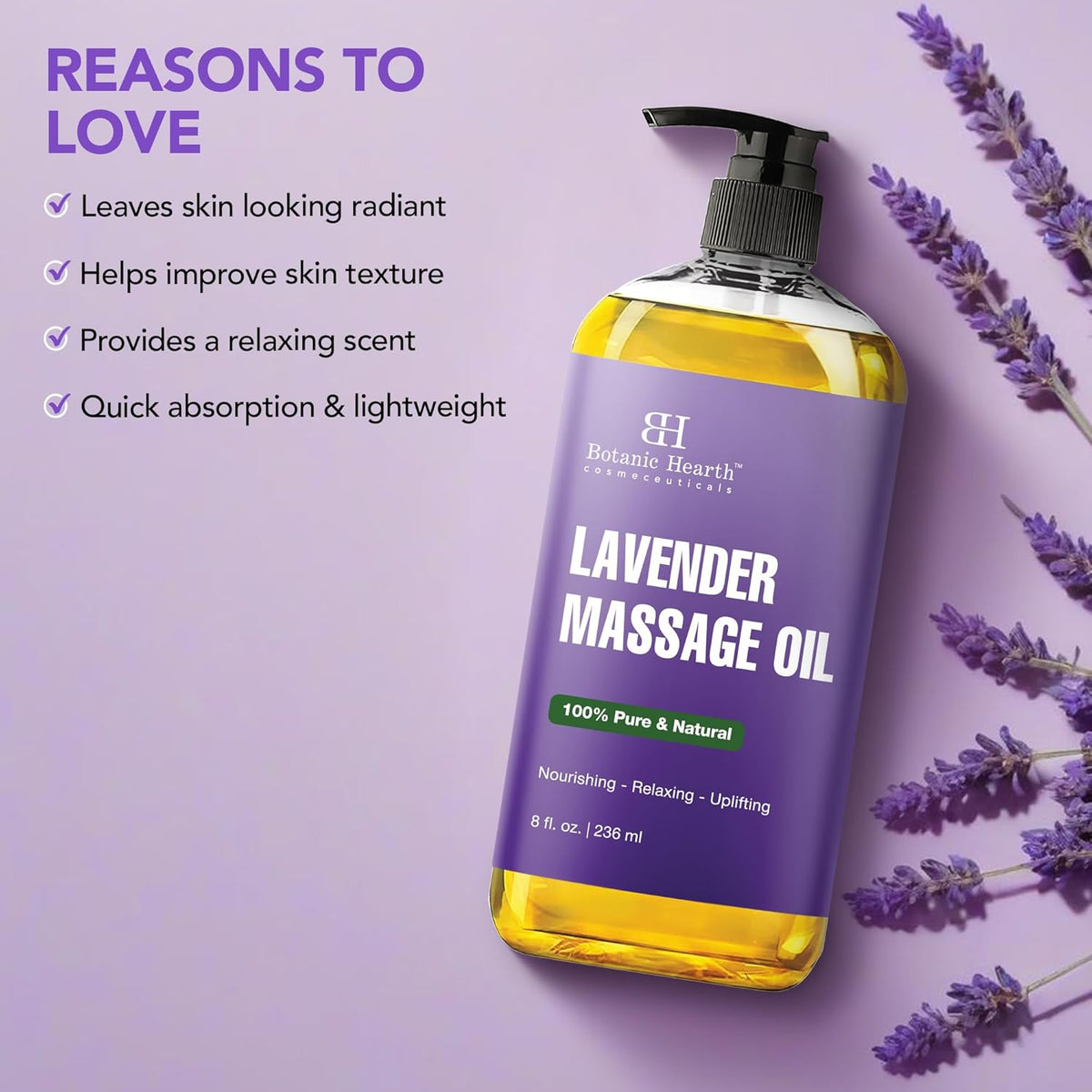 Lavender Massage Oil with Pure Lavender Oil (8 Fl Oz) Skin Tightening Massage Oil for Massage