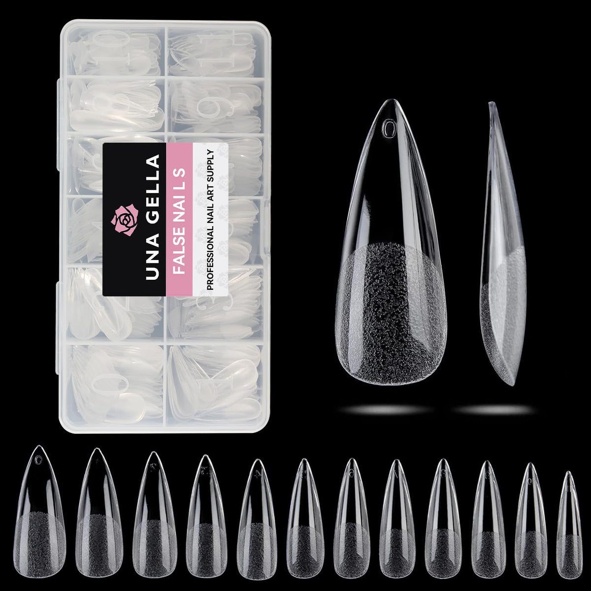 UNA GELLA Long Stiletto Gel Nail Tips Halloween Full Cover 504PCS Pre-shape Long Stiletto Almond