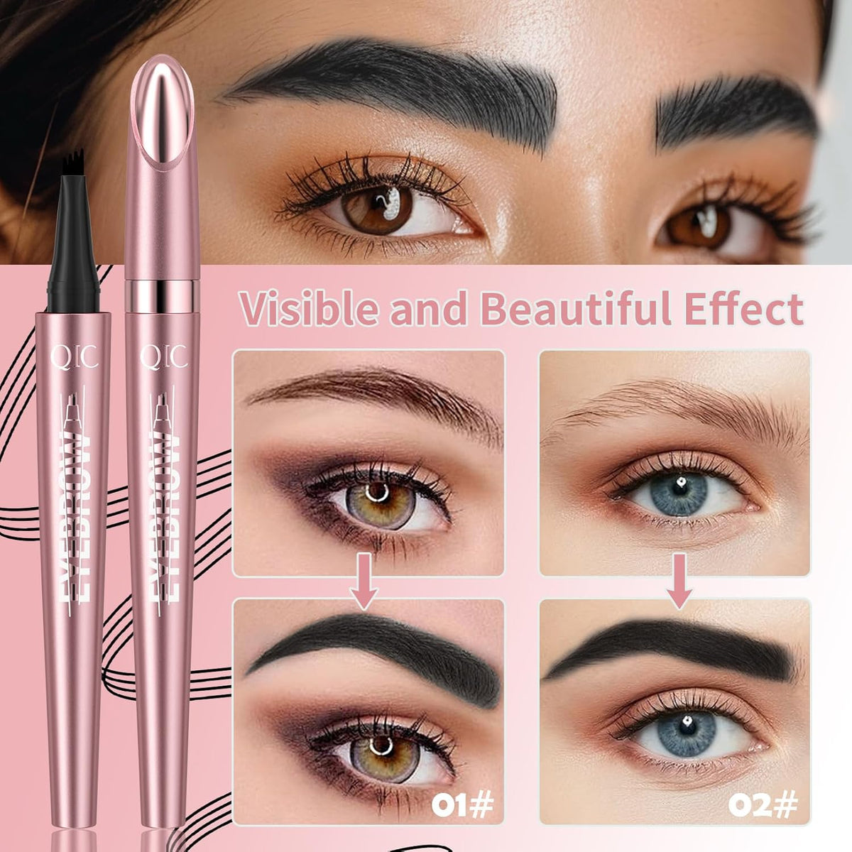 Eyebrow Pencils for Women - Microblading Eyebrow Pencil with Precise 4-Fork-Tip Waterproof Eyebrow