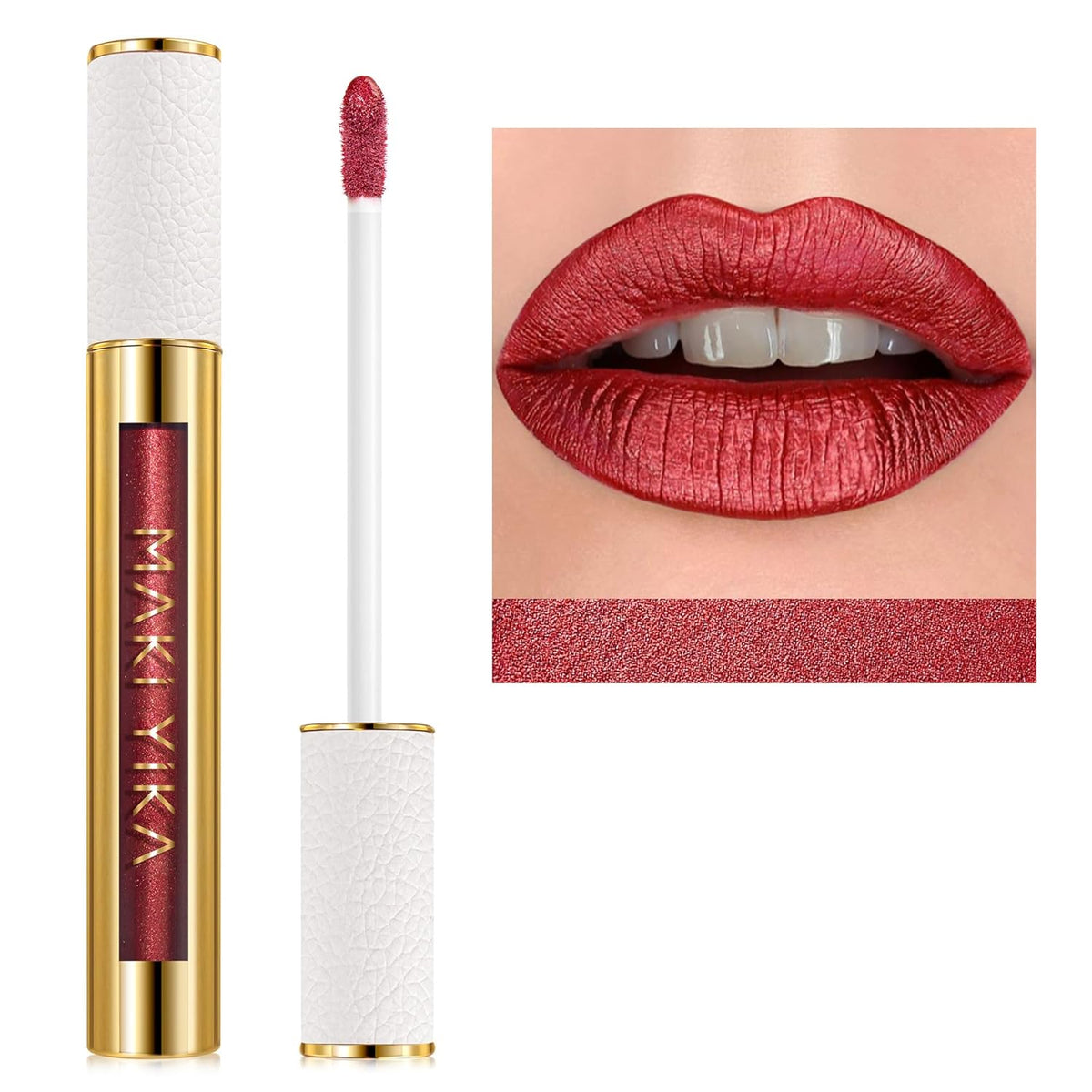 MAKI YIKA Red Lipstick for Women Metallic Lipsticks Glitter Long Lasting Lipstick No Smudge No