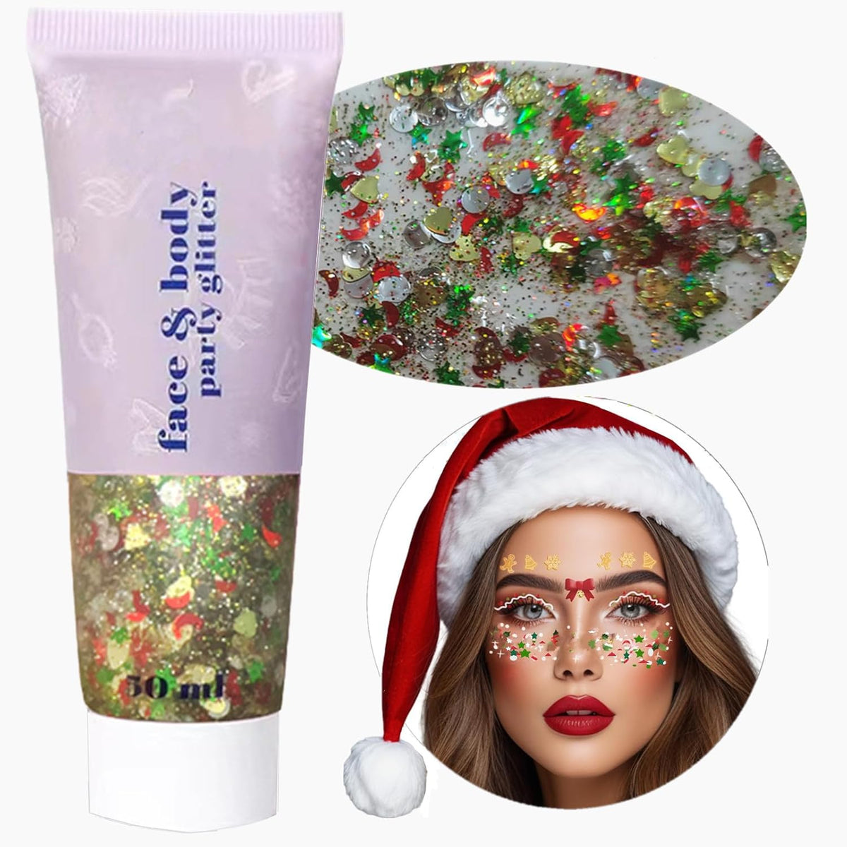 Go Ho Christmas Body Hair Face Glitter Gel,Christmas Glitters Face Paint,Holographic Colorful