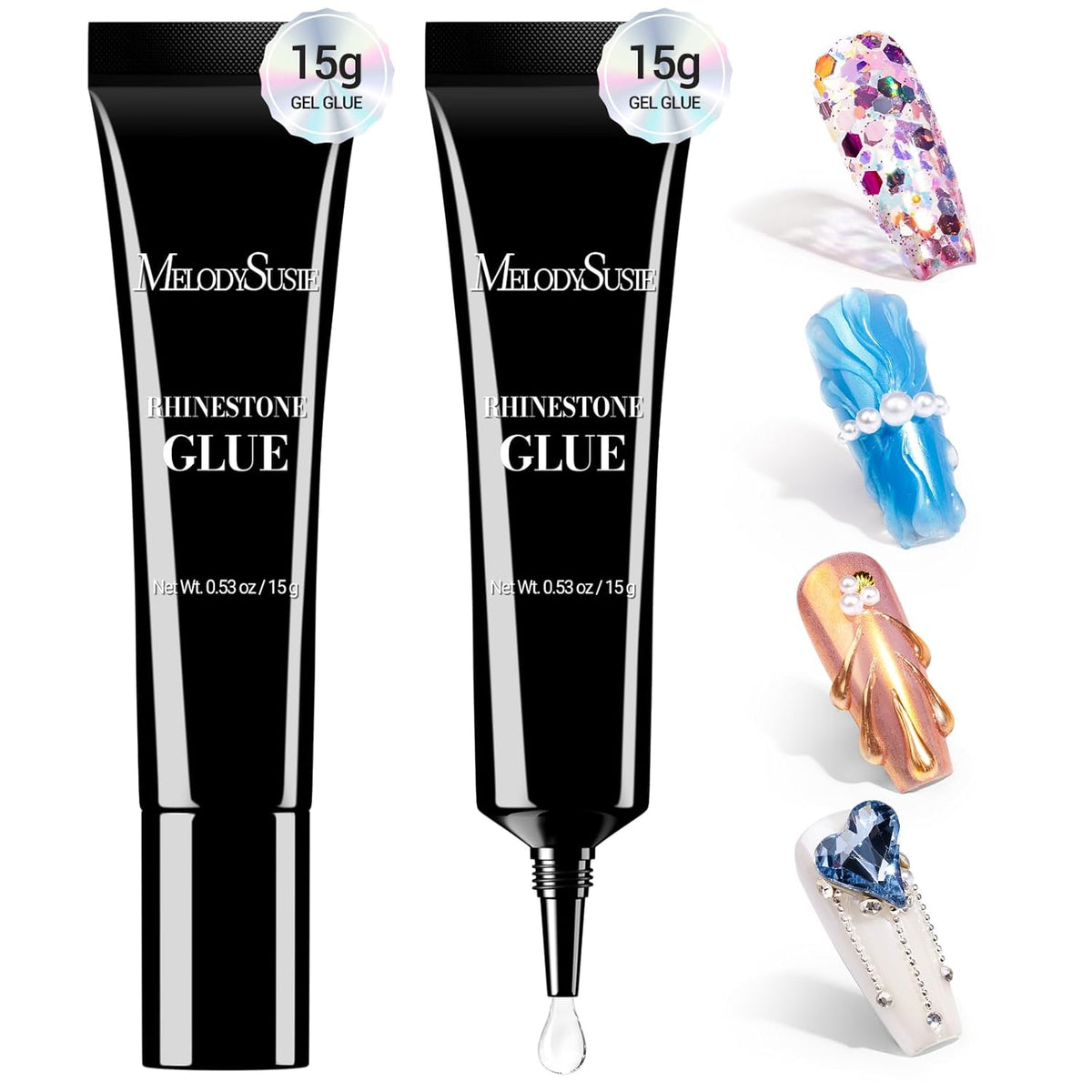 MelodySusie 2Pcs Nail Rhinestone Glue for Nails Super Strong Gel for Nail Charms Gems 3D Nail Gel