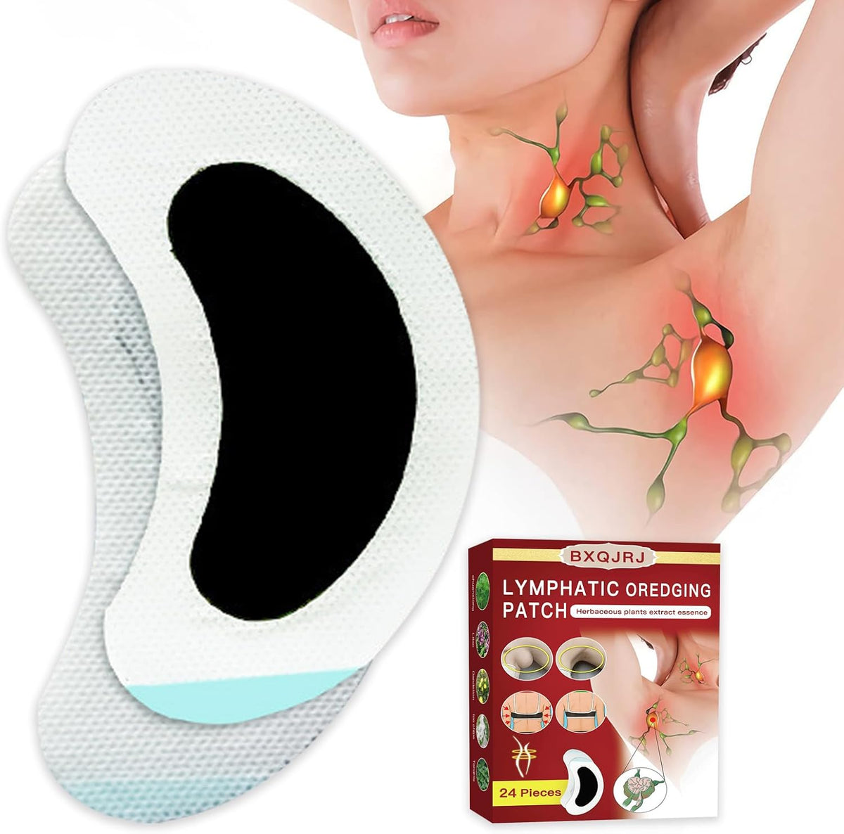 24Pcs/Box Herbal Lymph Nodes Patch,Lymphatic Drainage Patch/Patches,Herbal Lymphatic Drainage Care