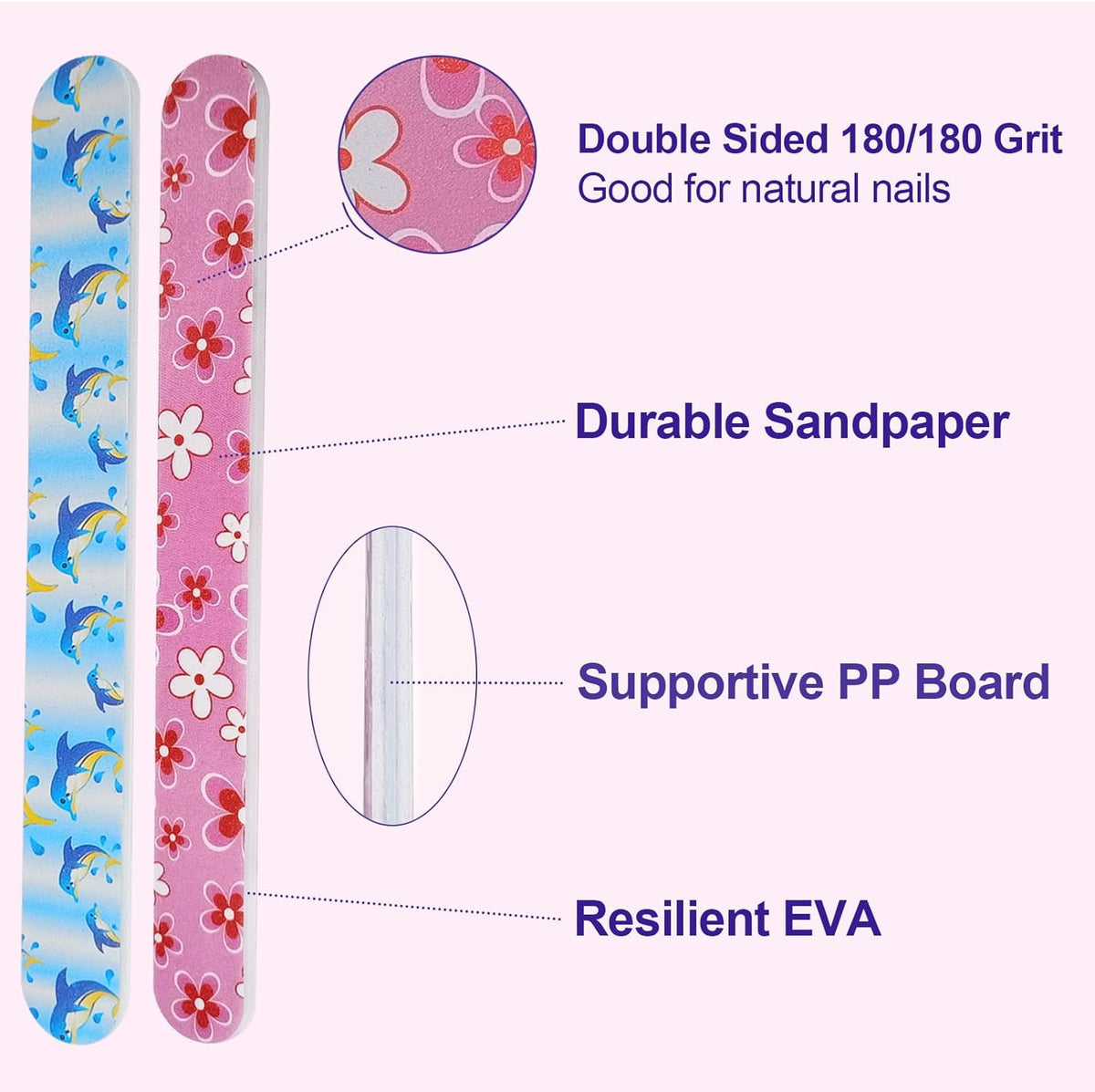 Nail Files (24 Pack), Colorful Emery Board Nail File for Natural Nails Double Sided 180 Grit