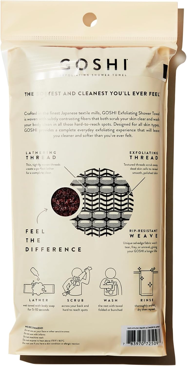 GOSHI Exfoliating Shower Towel - Rip-Resistant Exfoliating Washcloth for All Skin Types - Brick Red