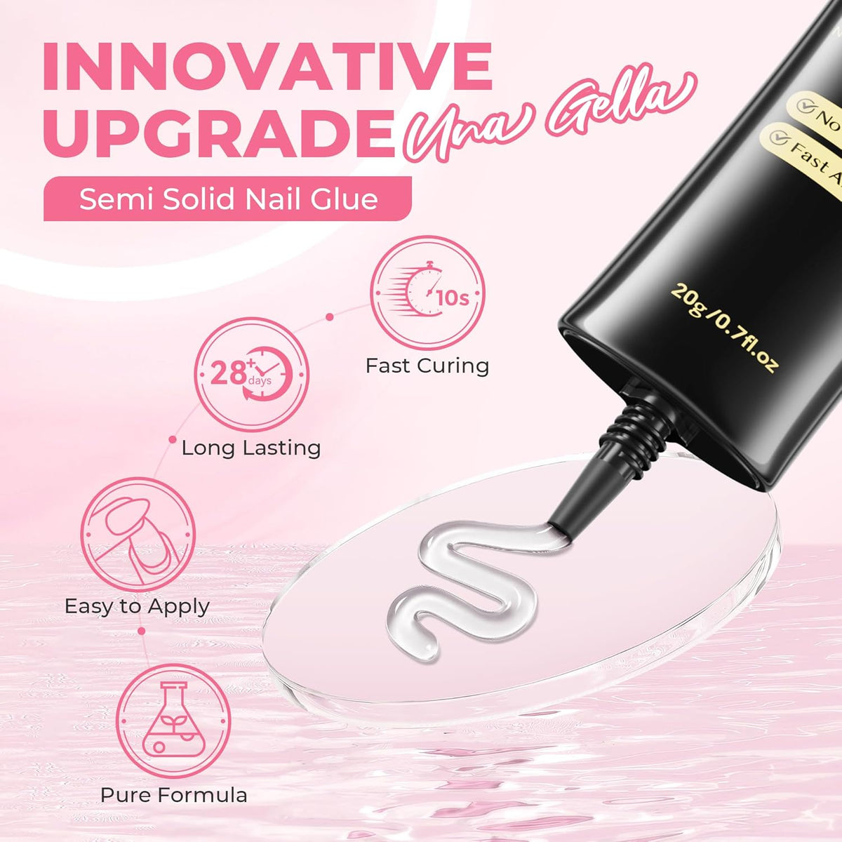 UNA GELLA Super Strong Nail Glue for Press On Nails: 20g, Soft Gel Nail Tips No Lamp Need