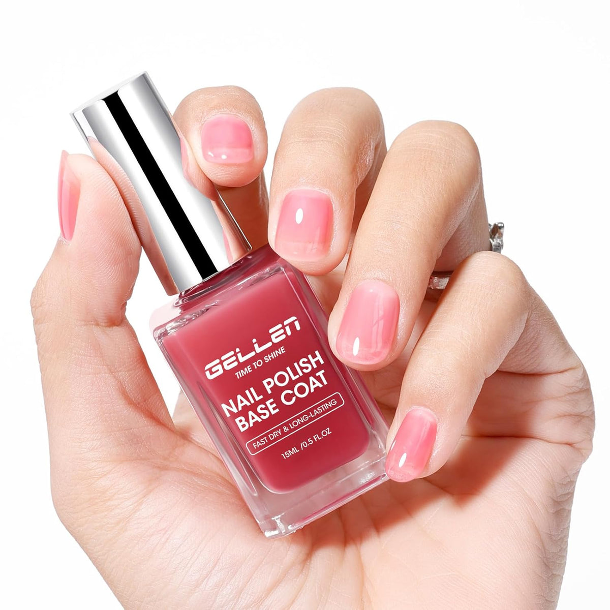 Gellen 4‑in‑1 Clear Nail Polish Base Coat Sheer Tinted Red, Ridge Filler, Nail Strengthener &