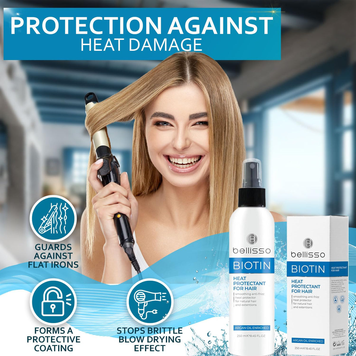Biotin Heat Protection Hair Spray with Moroccan Argan Oil - Thermal Resistant Styling Products for